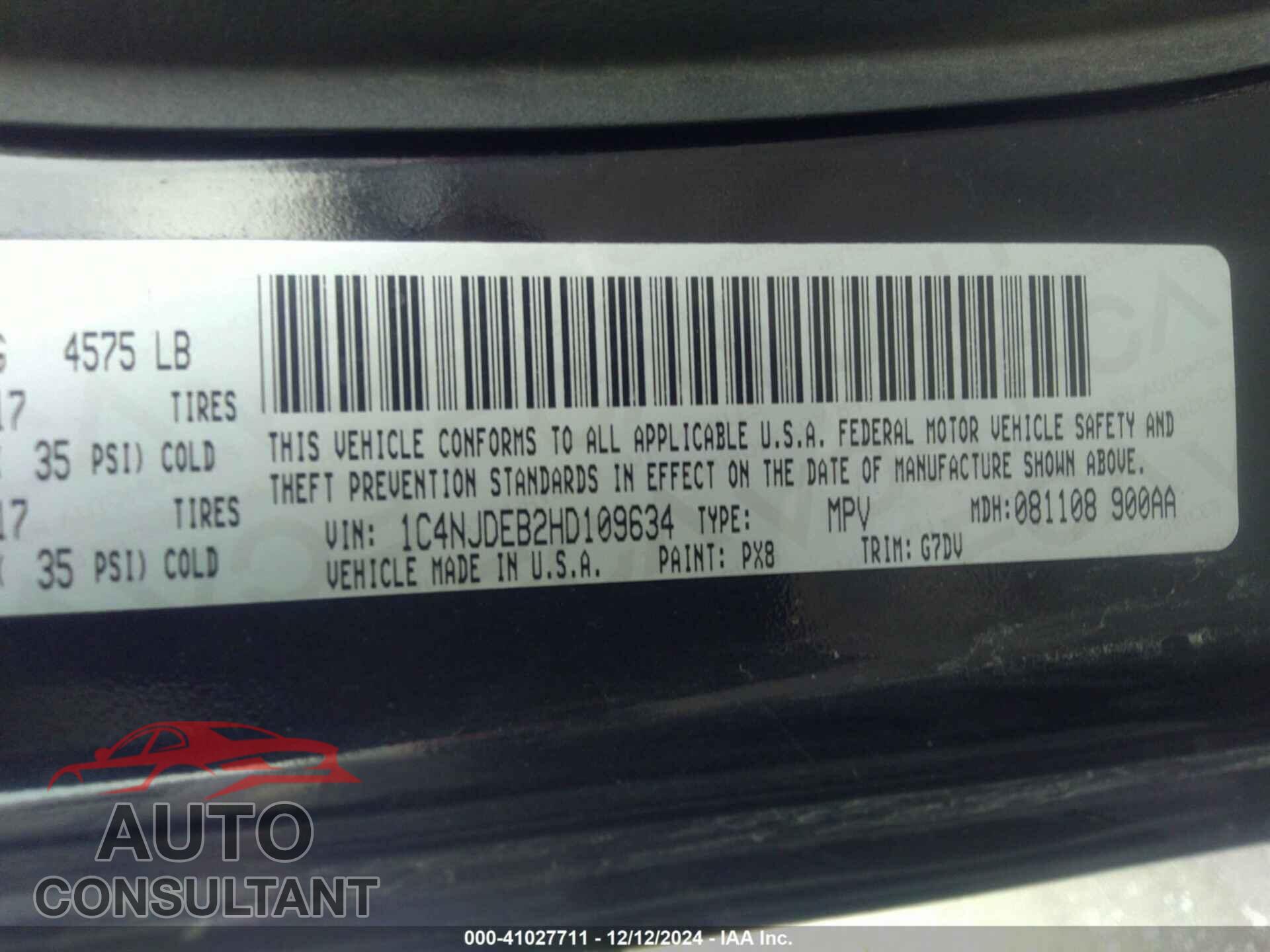 JEEP COMPASS 2017 - 1C4NJDEB2HD109634