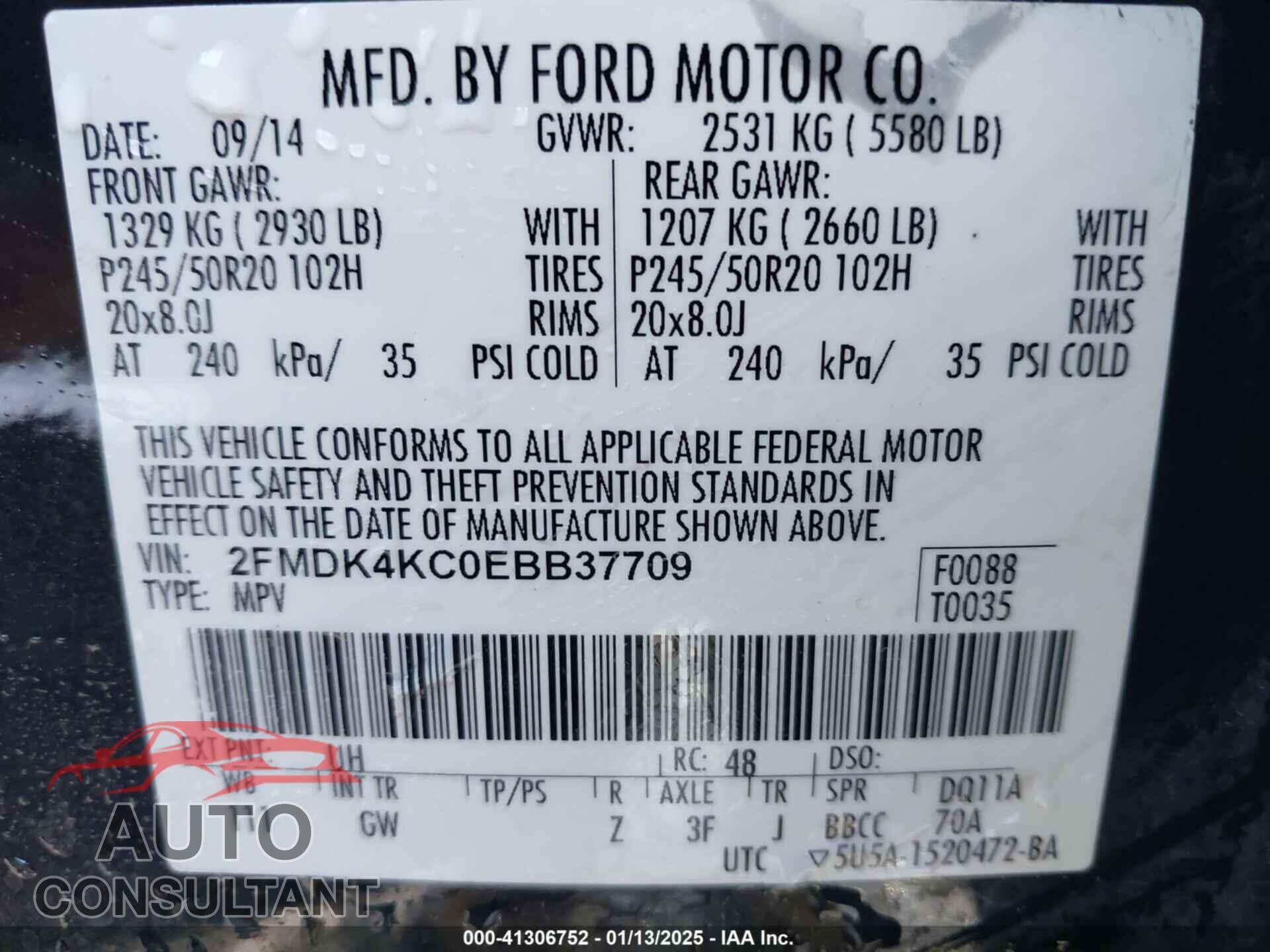 FORD EDGE 2014 - 2FMDK4KC0EBB37709