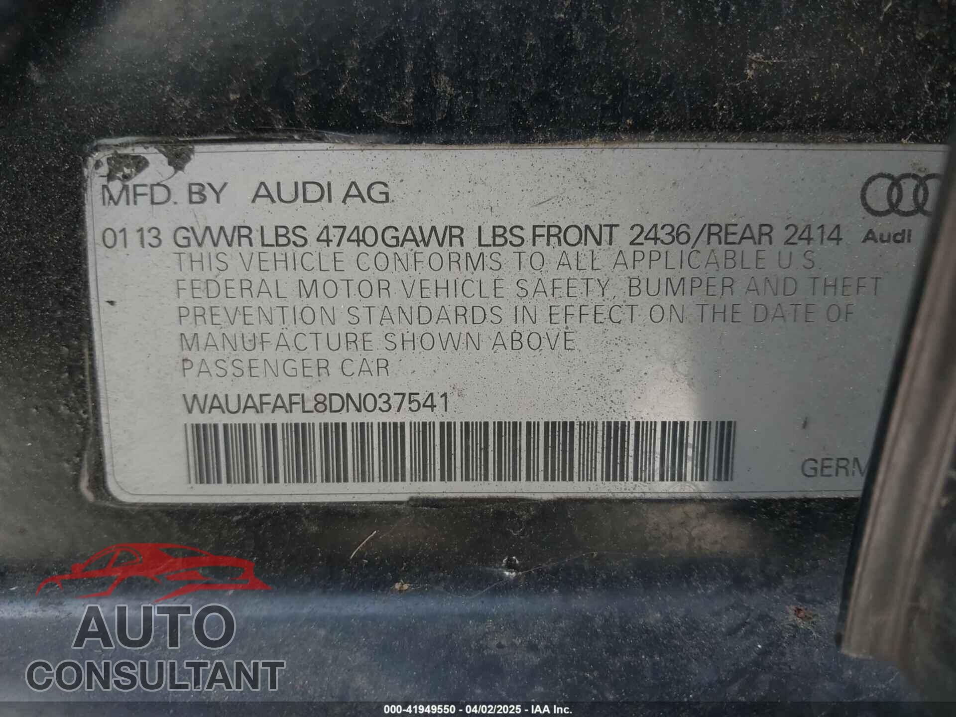 AUDI A4 2013 - WAUAFAFL8DN037541