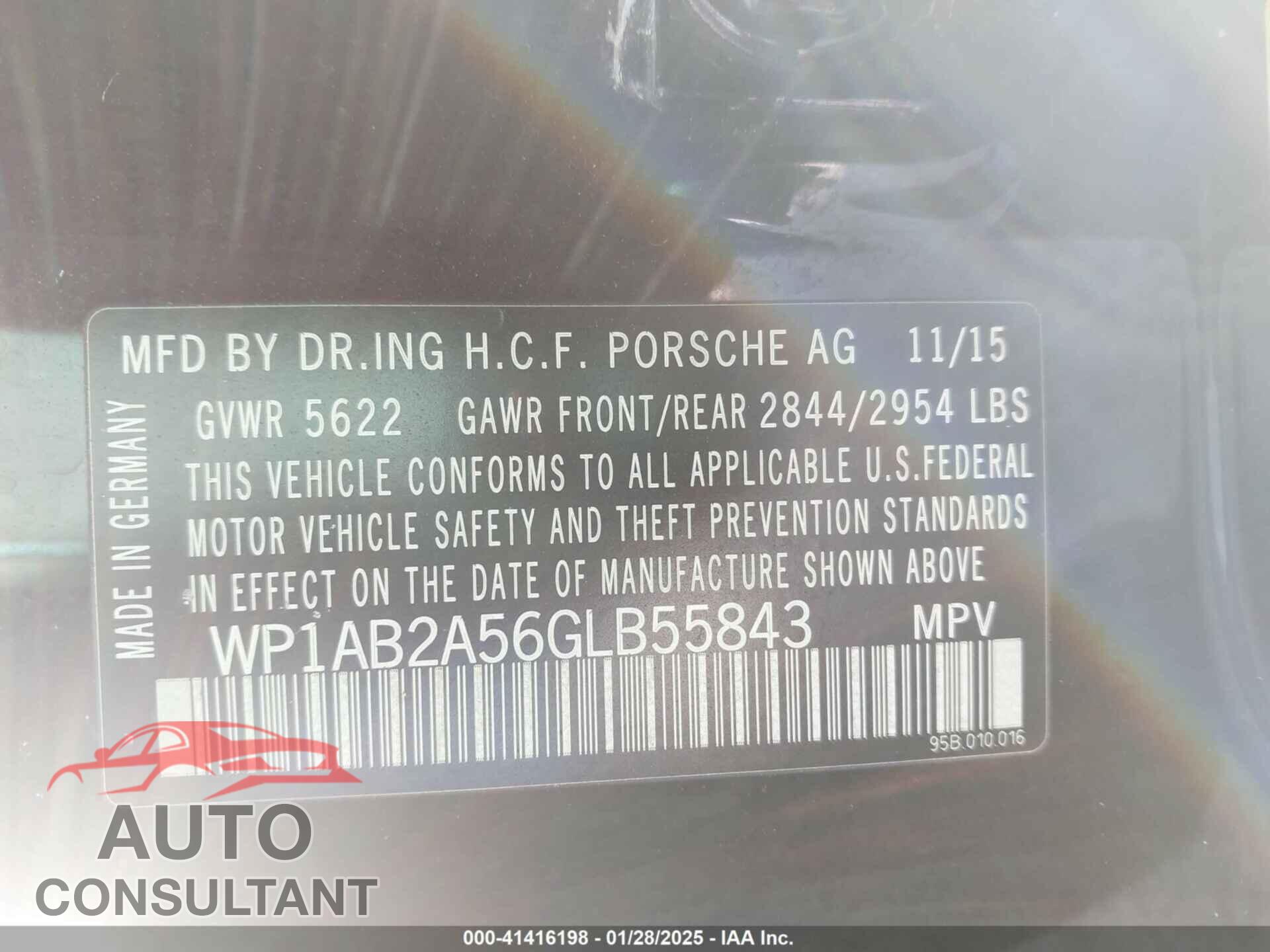 PORSCHE MACAN 2016 - WP1AB2A56GLB55843
