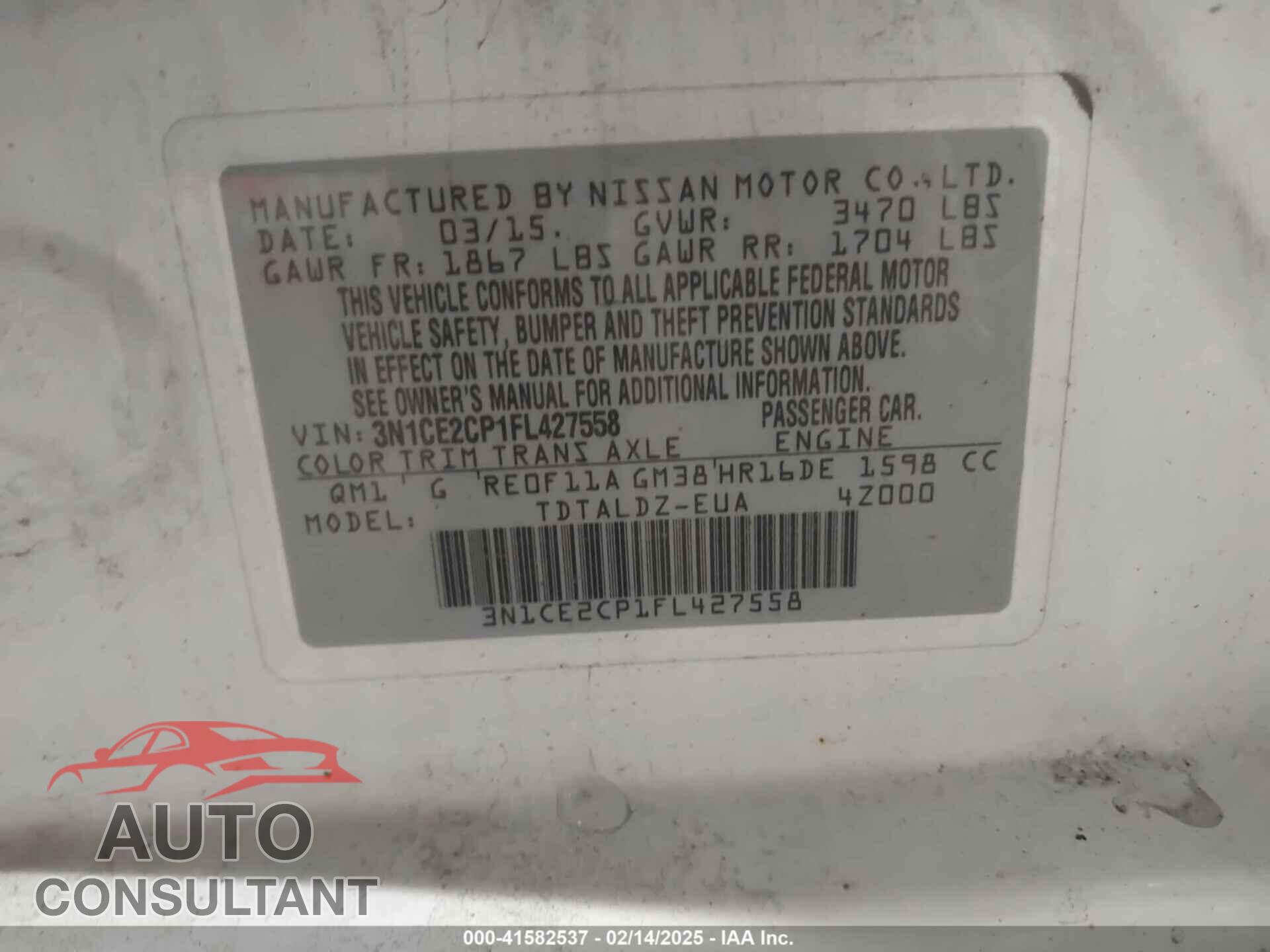 NISSAN VERSA NOTE 2015 - 3N1CE2CP1FL427558