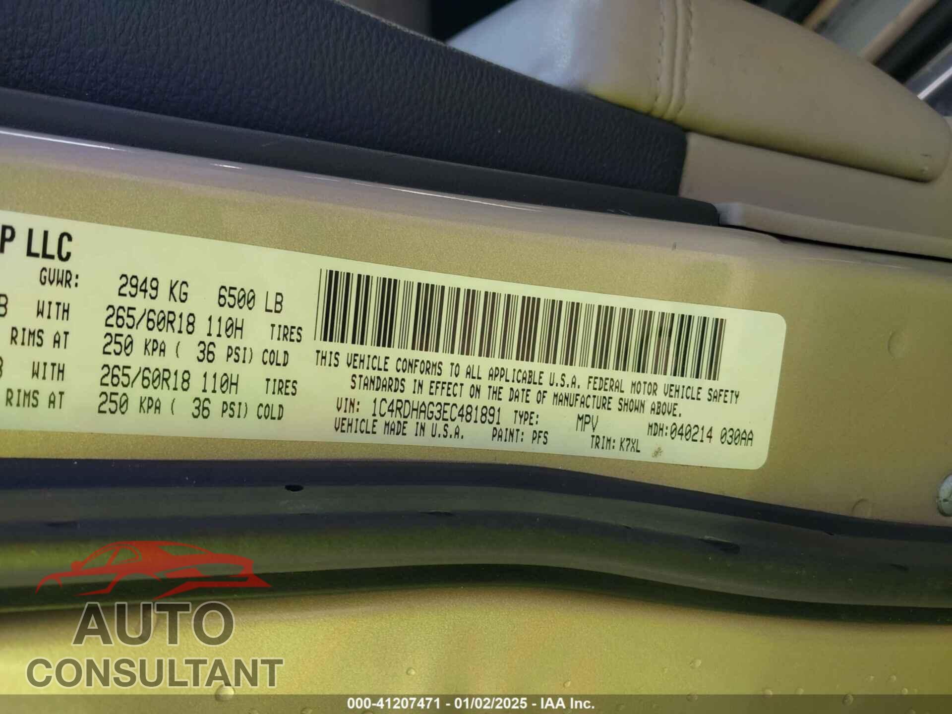 DODGE DURANGO 2014 - 1C4RDHAG3EC481891