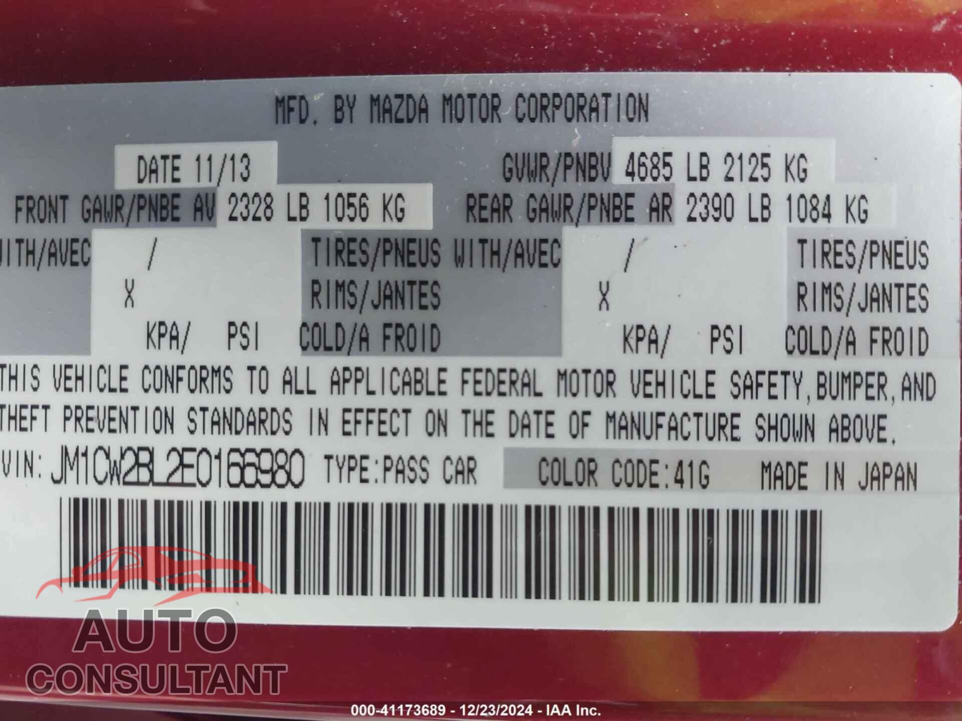 MAZDA MAZDA5 2014 - JM1CW2BL2E0166980