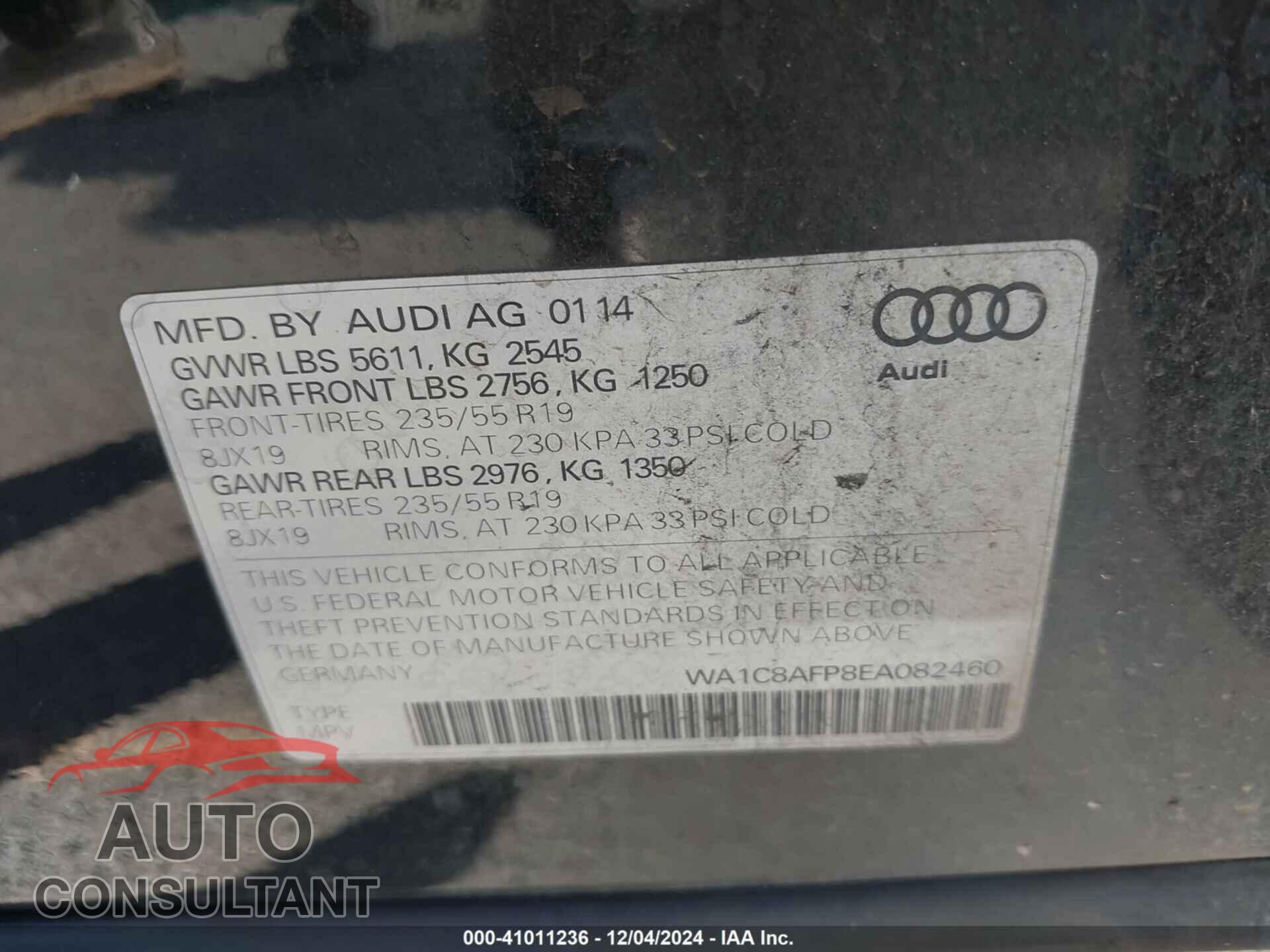 AUDI Q5 HYBRID 2014 - WA1C8AFP8EA082460