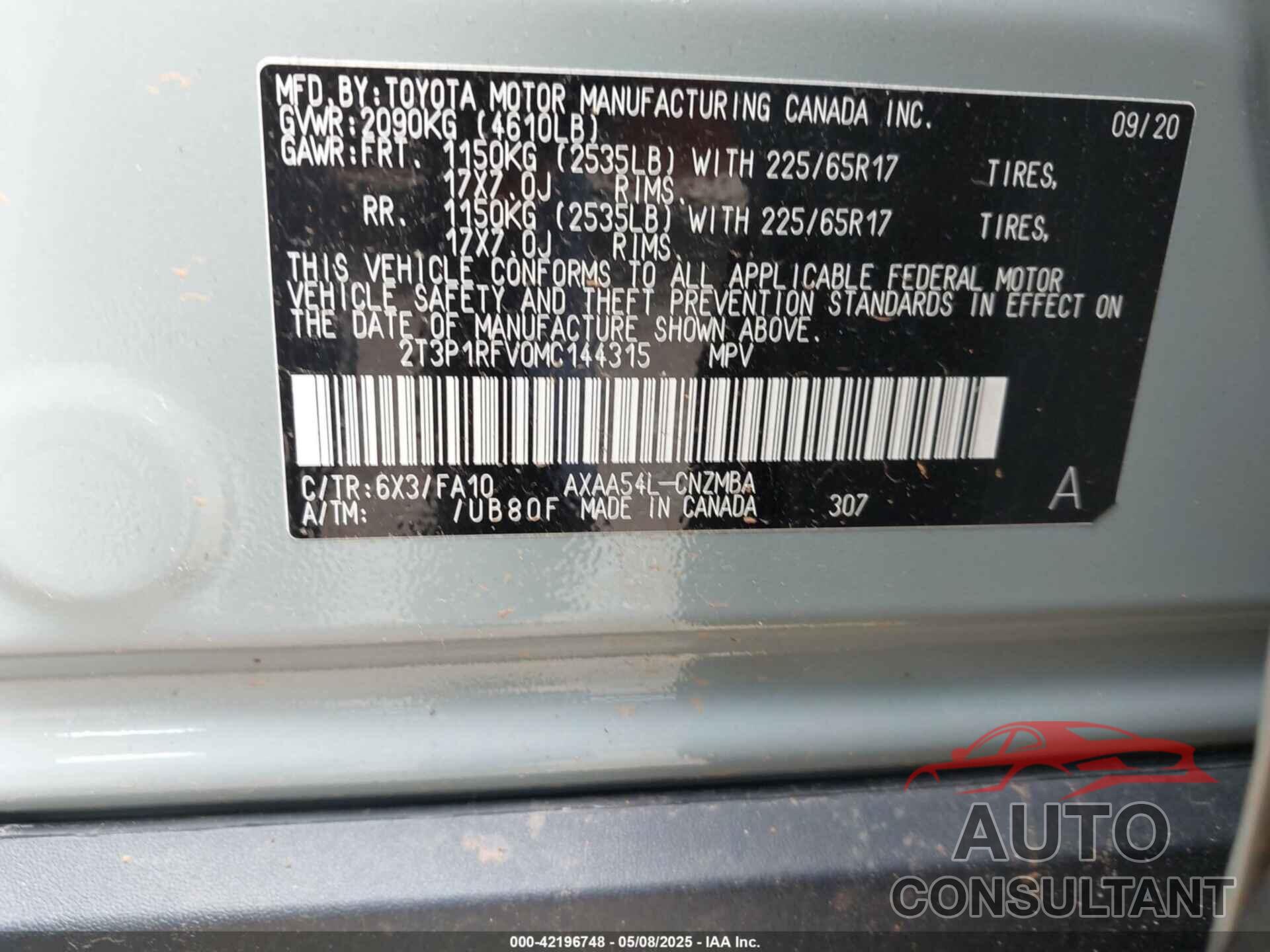 TOYOTA RAV4 2021 - 2T3P1RFV0MC144315