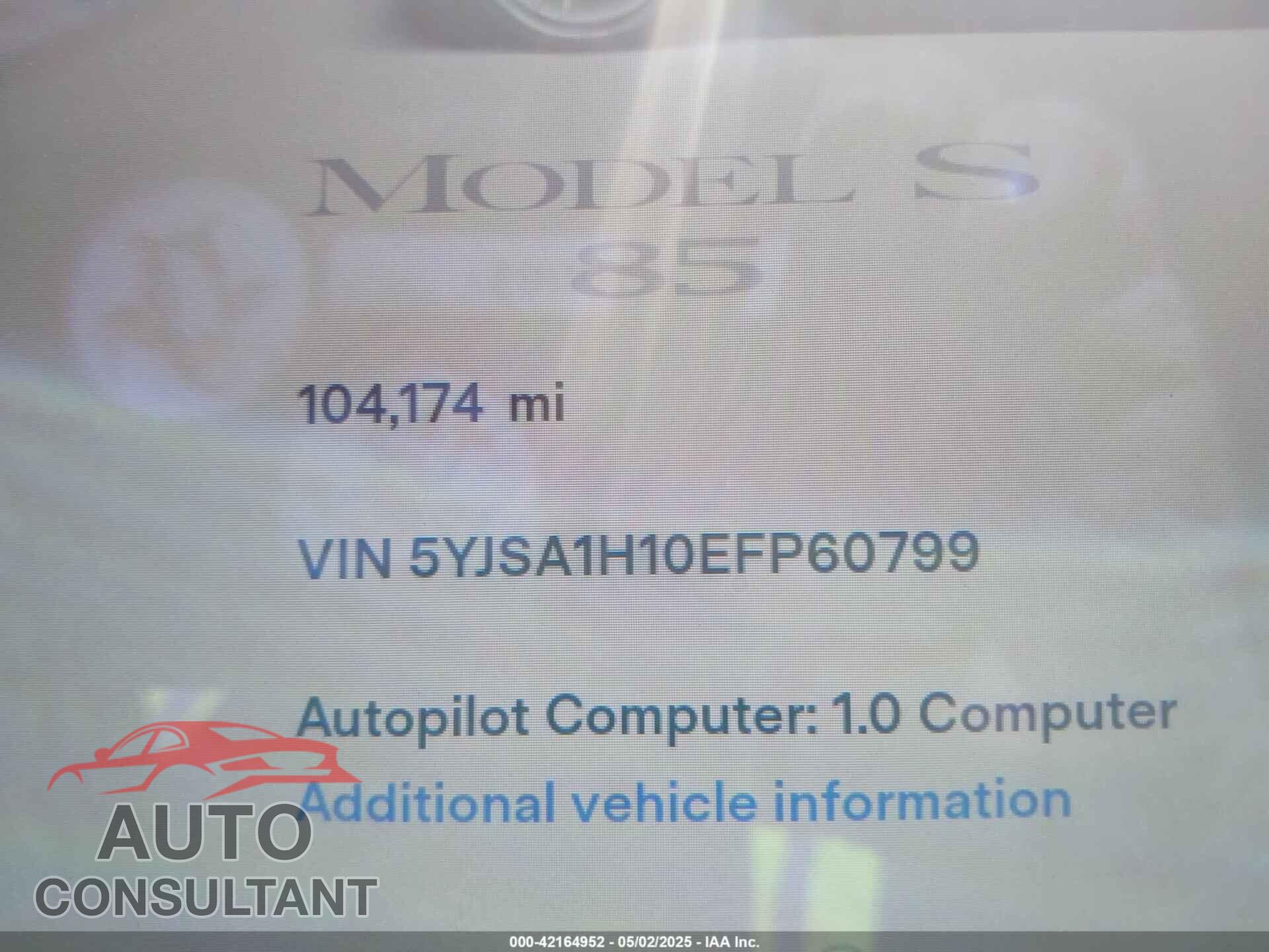TESLA MODEL S 2014 - 5YJSA1H10EFP60799
