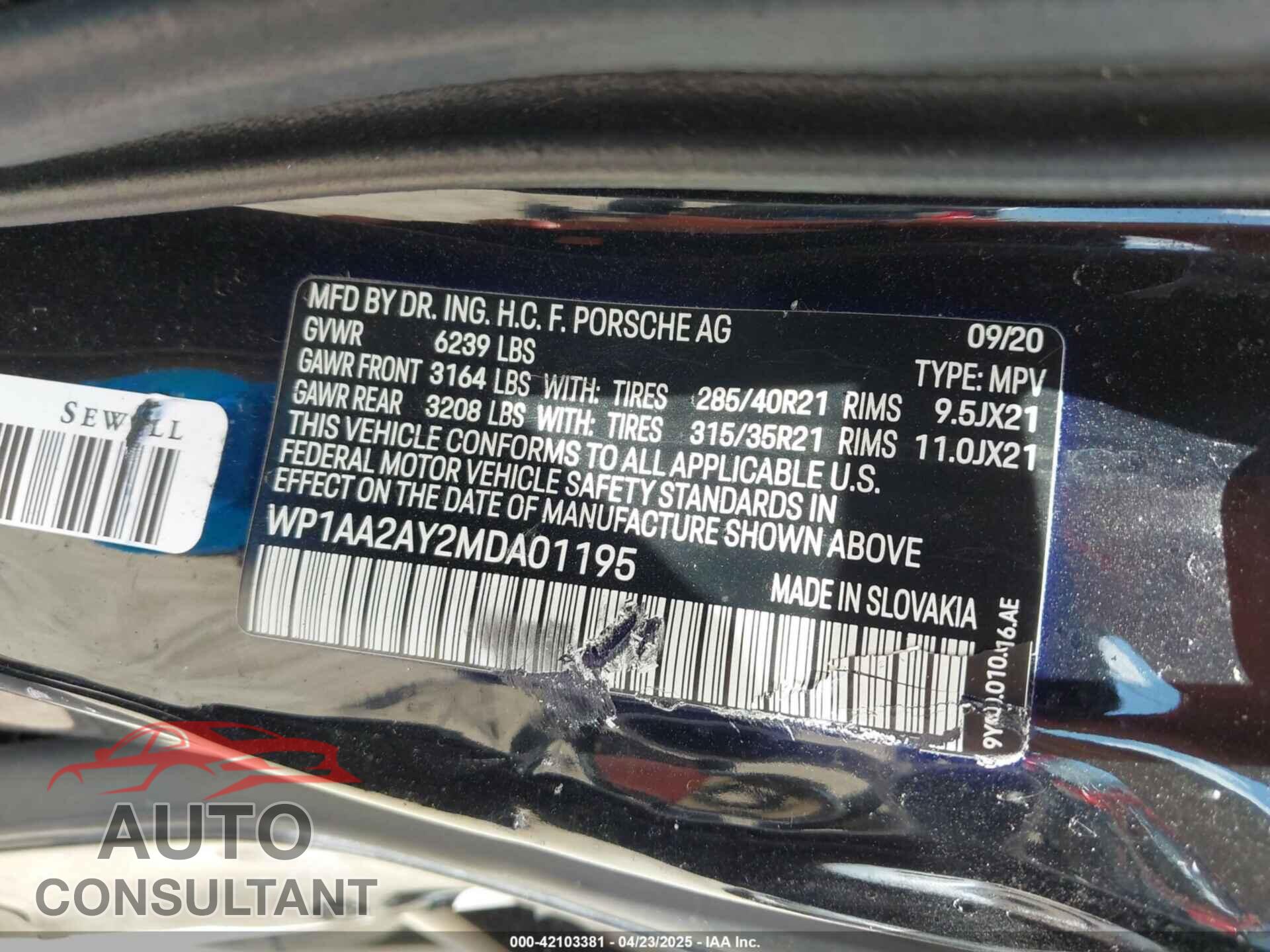 PORSCHE CAYENNE 2021 - WP1AA2AY2MDA01195