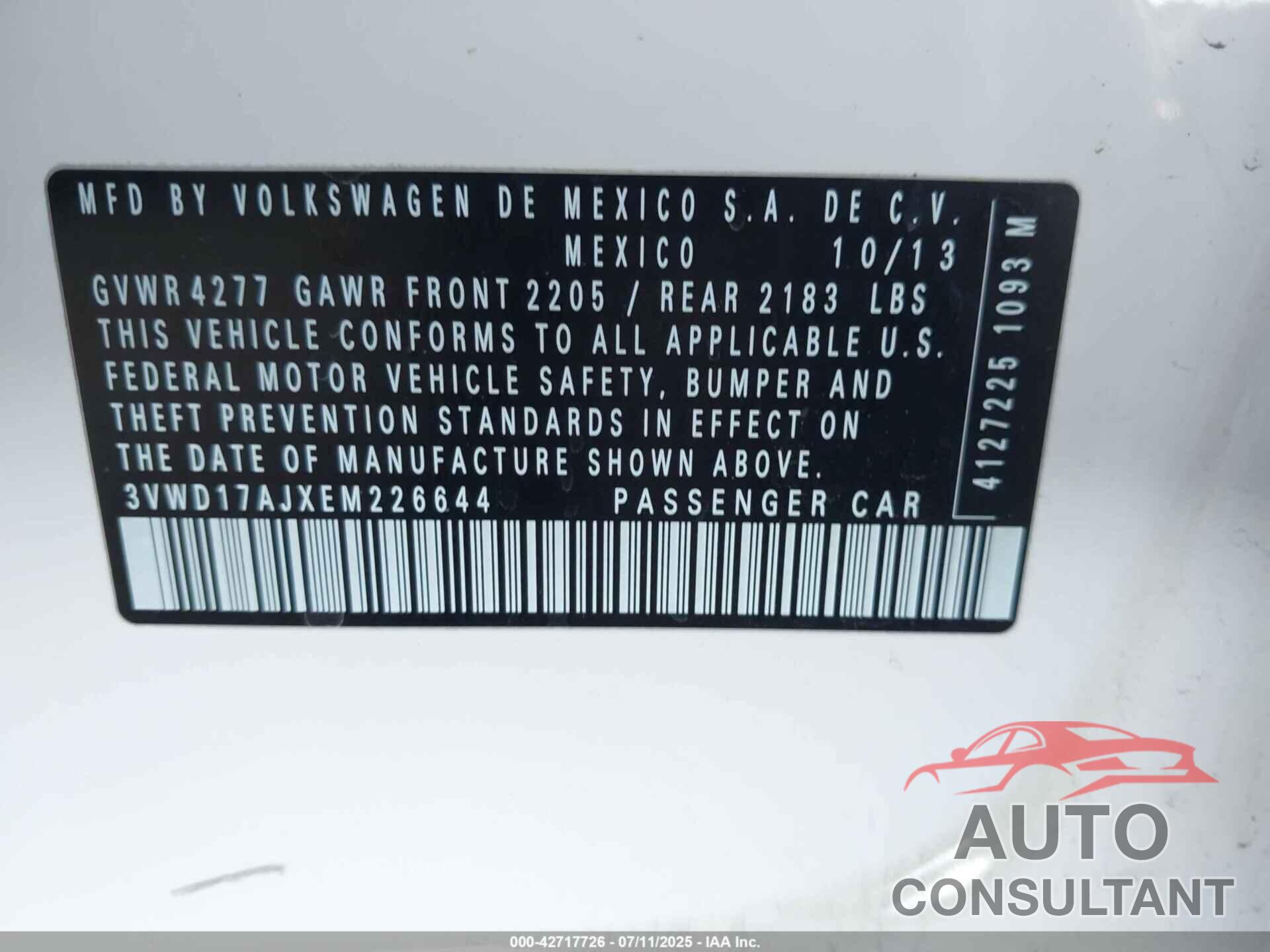 VOLKSWAGEN JETTA 2014 - 3VWD17AJXEM226644