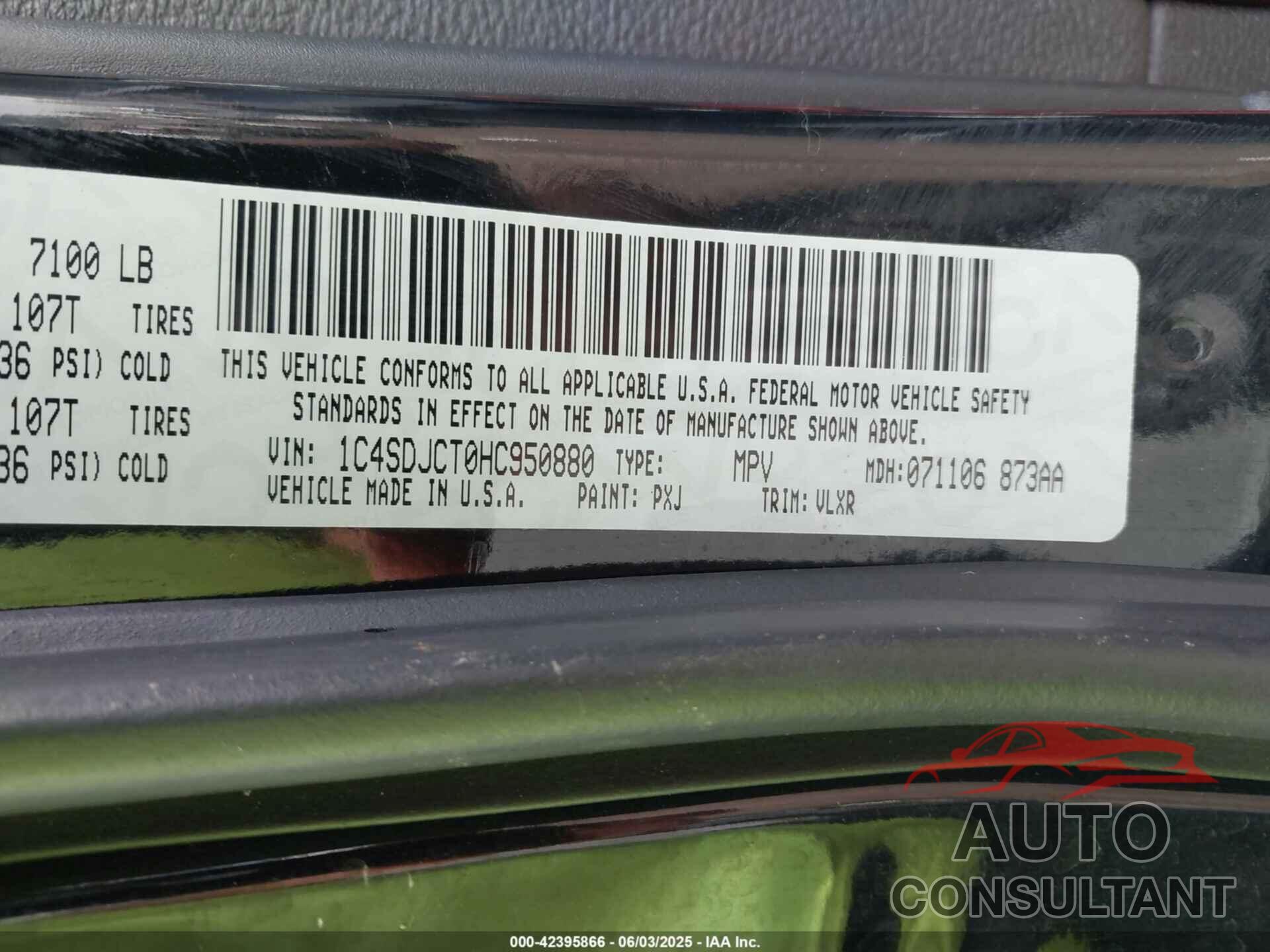 DODGE DURANGO 2017 - 1C4SDJCT0HC950880