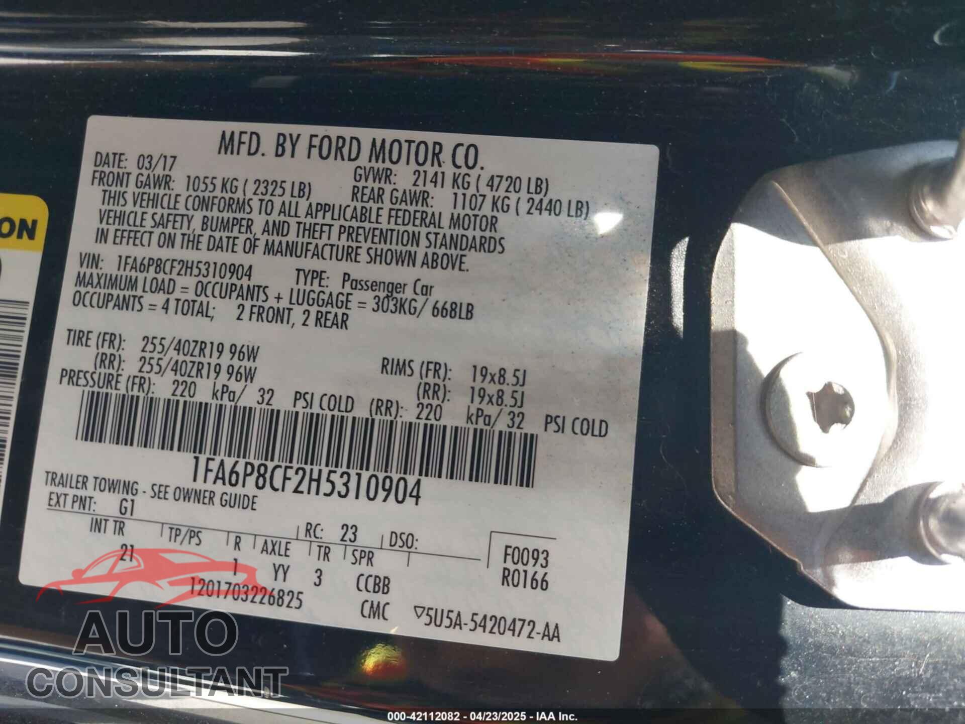 FORD MUSTANG 2017 - 1FA6P8CF2H5310904