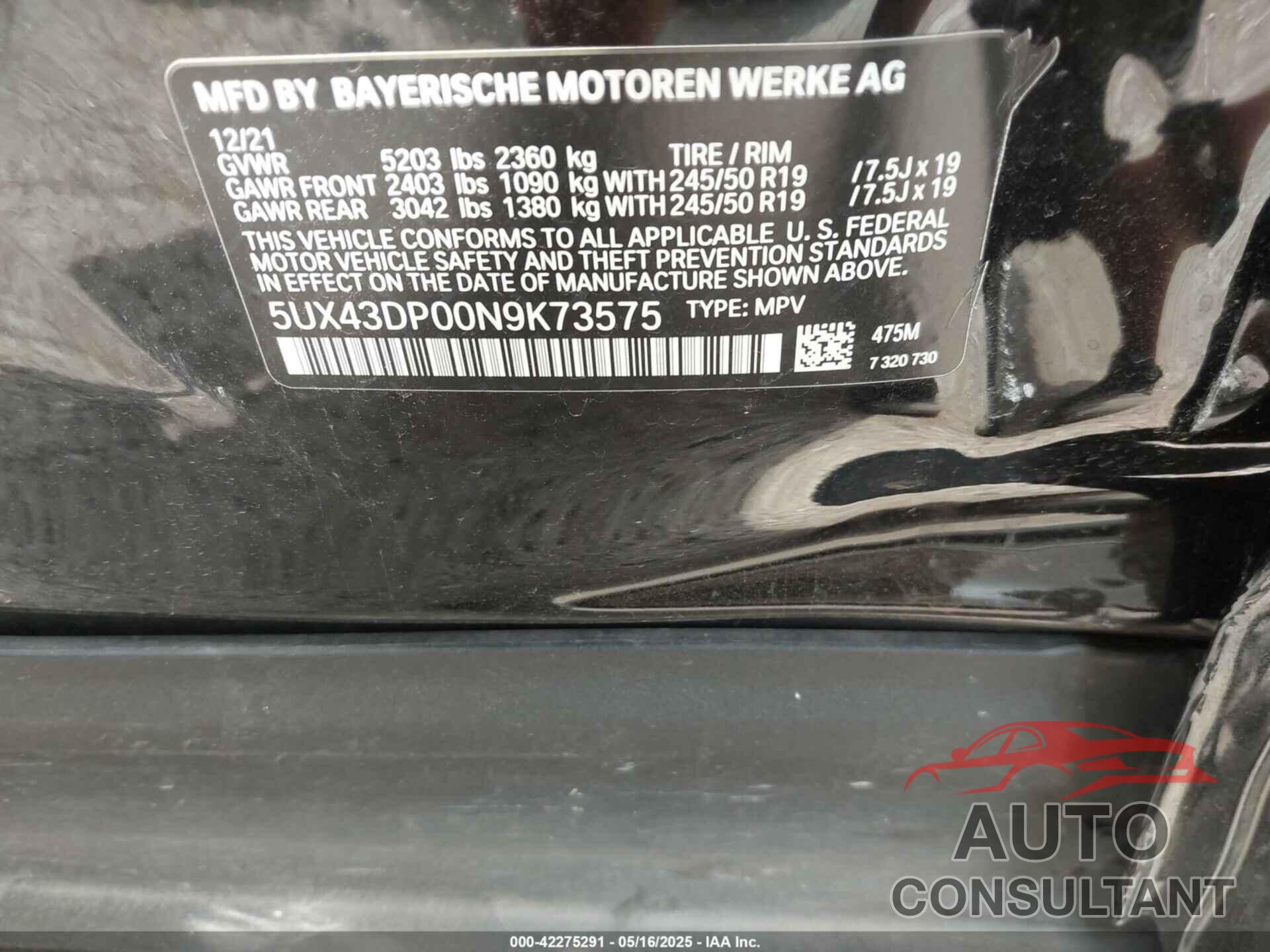 BMW X3 2022 - 5UX43DP00N9K73575