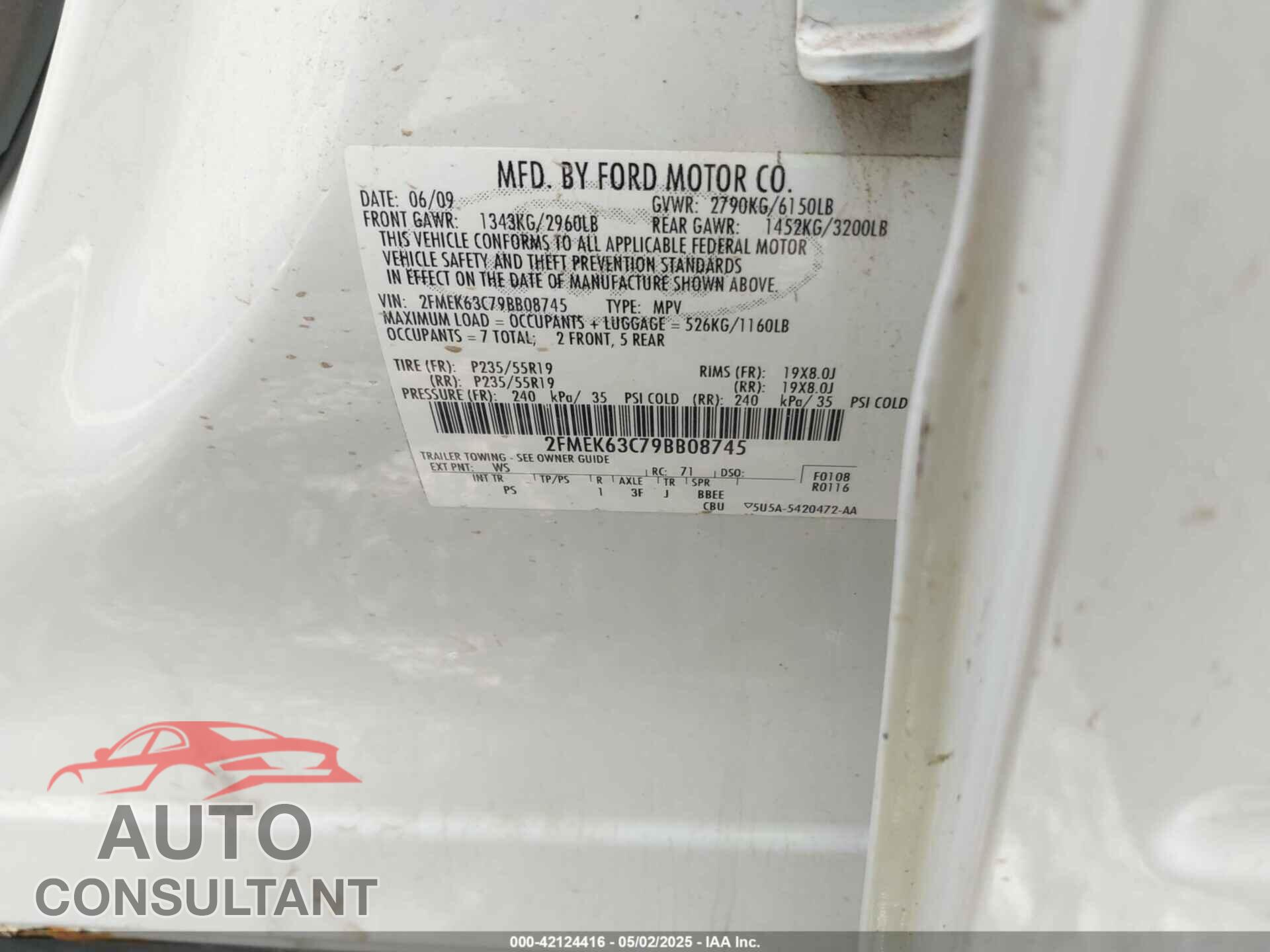 FORD FLEX 2009 - 2FMEK63C79BB08745