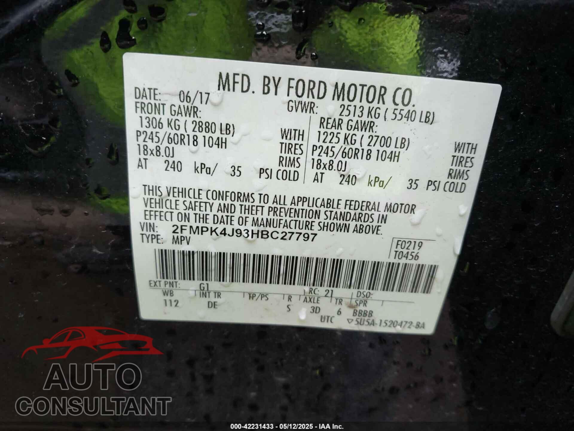 FORD EDGE 2017 - 2FMPK4J93HBC27797