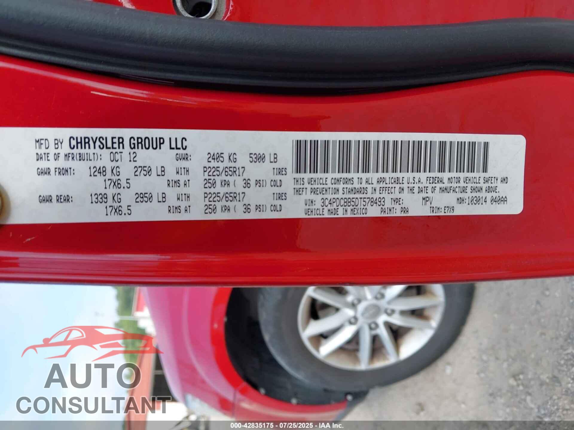 DODGE JOURNEY 2013 - 3C4PDCBB5DT578493