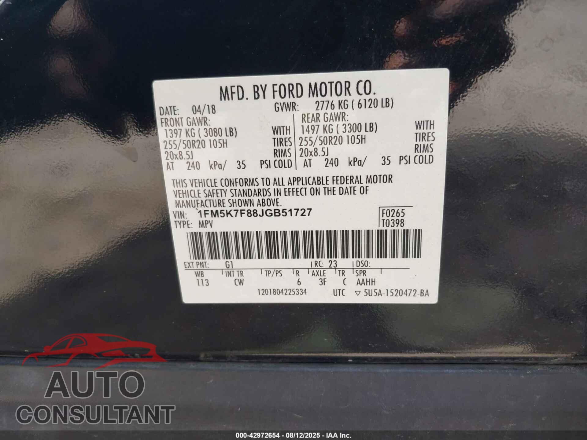 FORD EXPLORER 2018 - 1FM5K7F88JGB51727