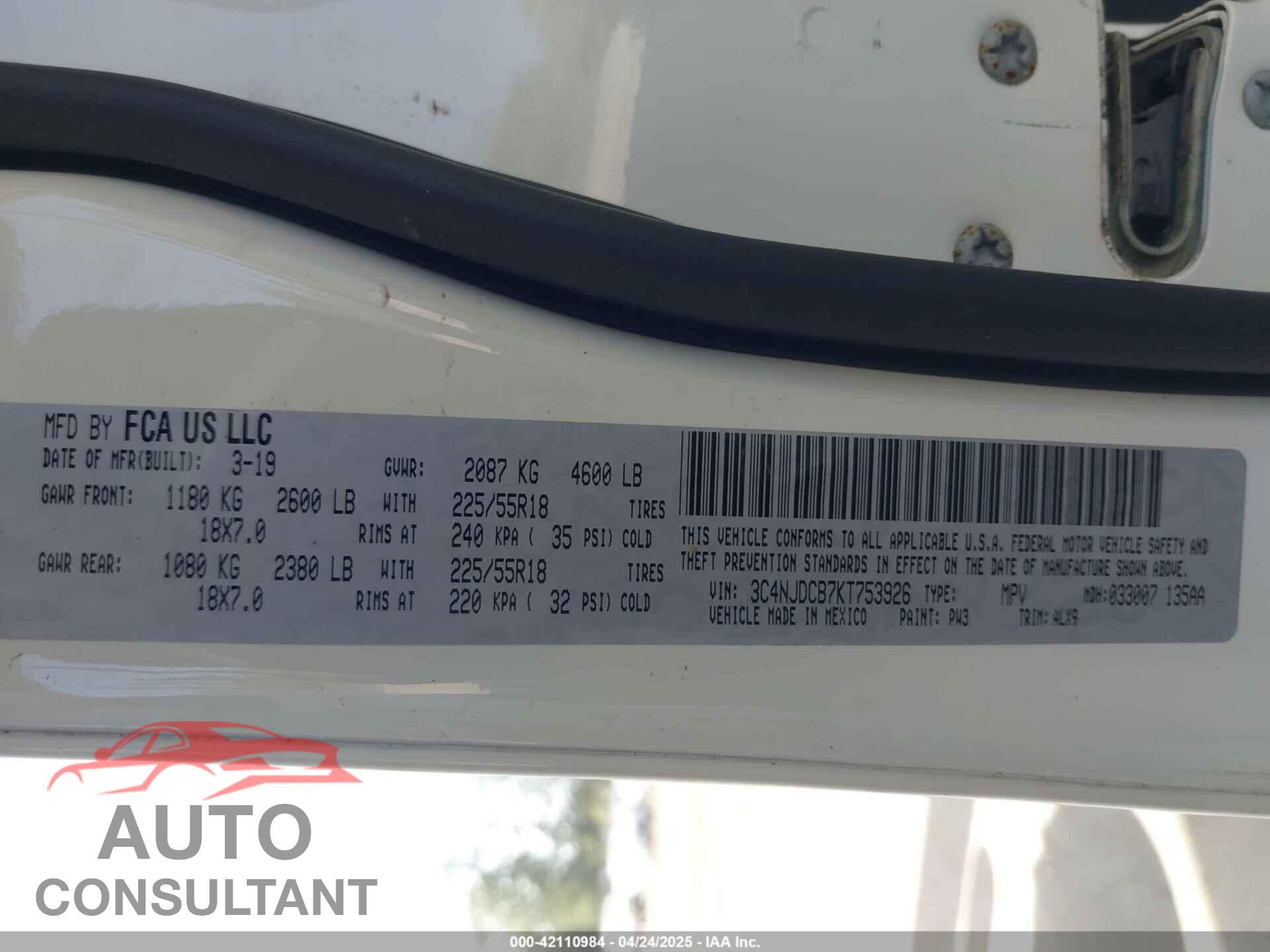 JEEP COMPASS 2019 - 3C4NJDCB7KT753926