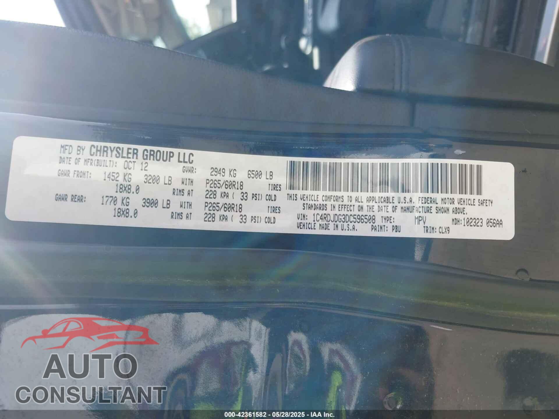 DODGE DURANGO 2013 - 1C4RDJDG3DC596508