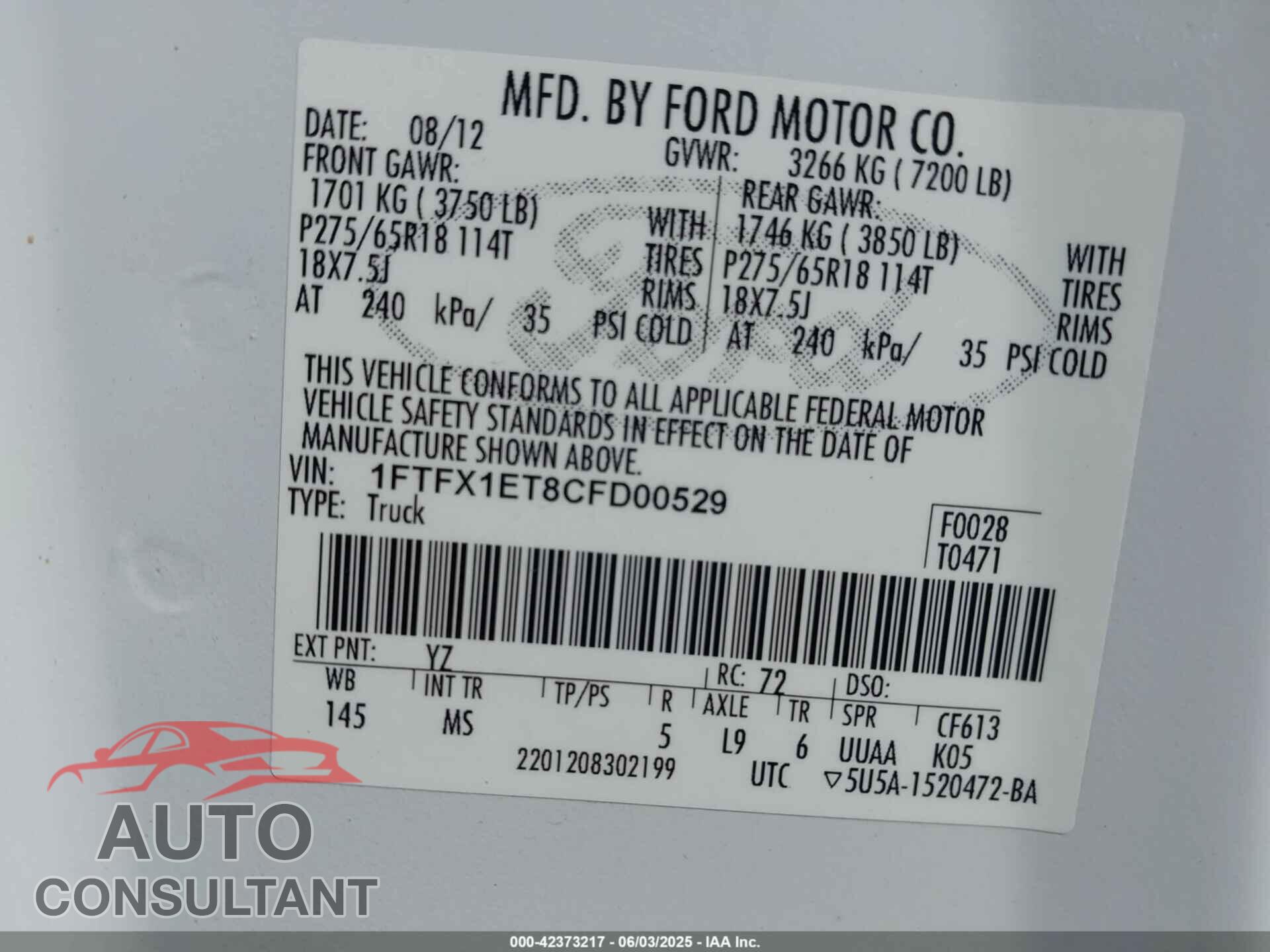 FORD F-150 2012 - 1FTFX1ET8CFD00529