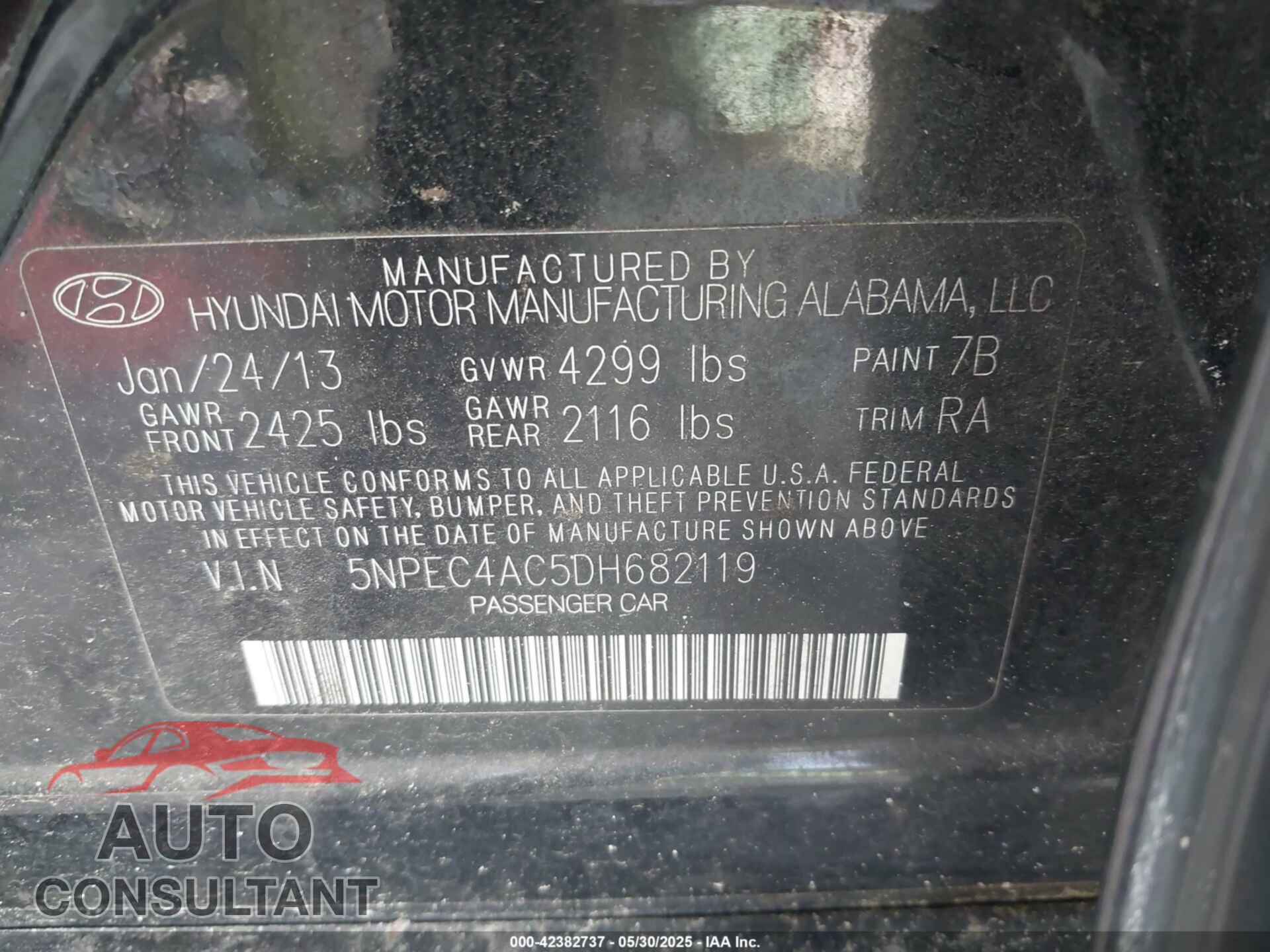 HYUNDAI SONATA 2013 - 5NPEC4AC5DH682119