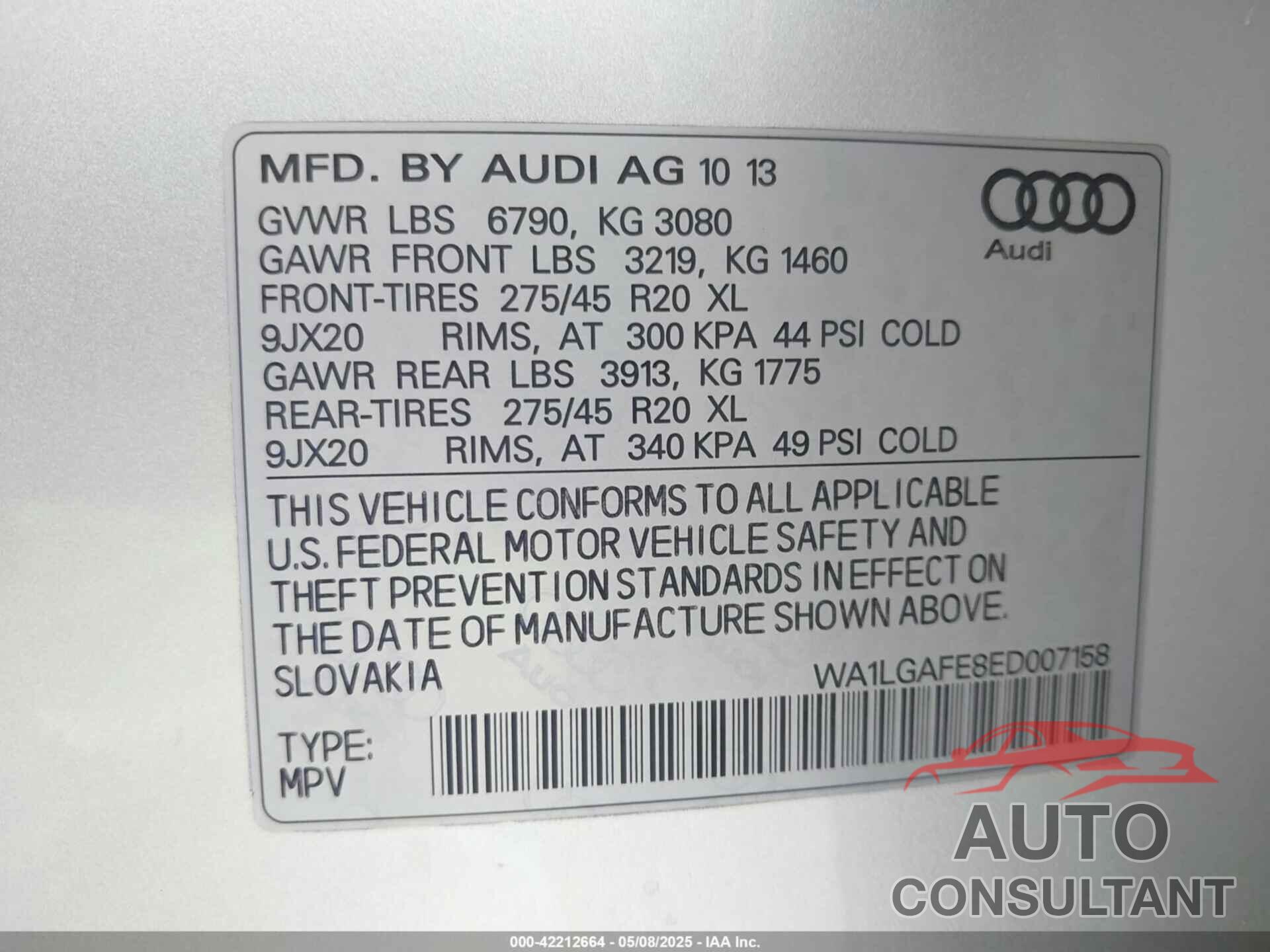 AUDI Q7 2014 - WA1LGAFE8ED007158