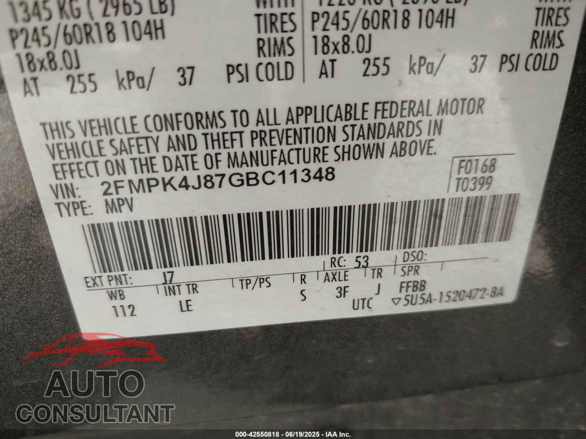 FORD EDGE 2016 - 2FMPK4J87GBC11348