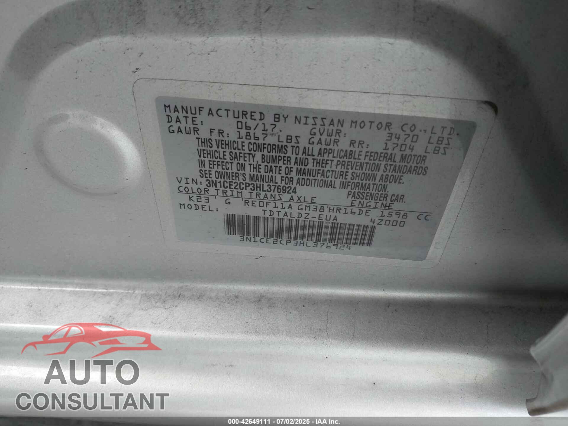 NISSAN VERSA NOTE 2017 - 3N1CE2CP3HL376924