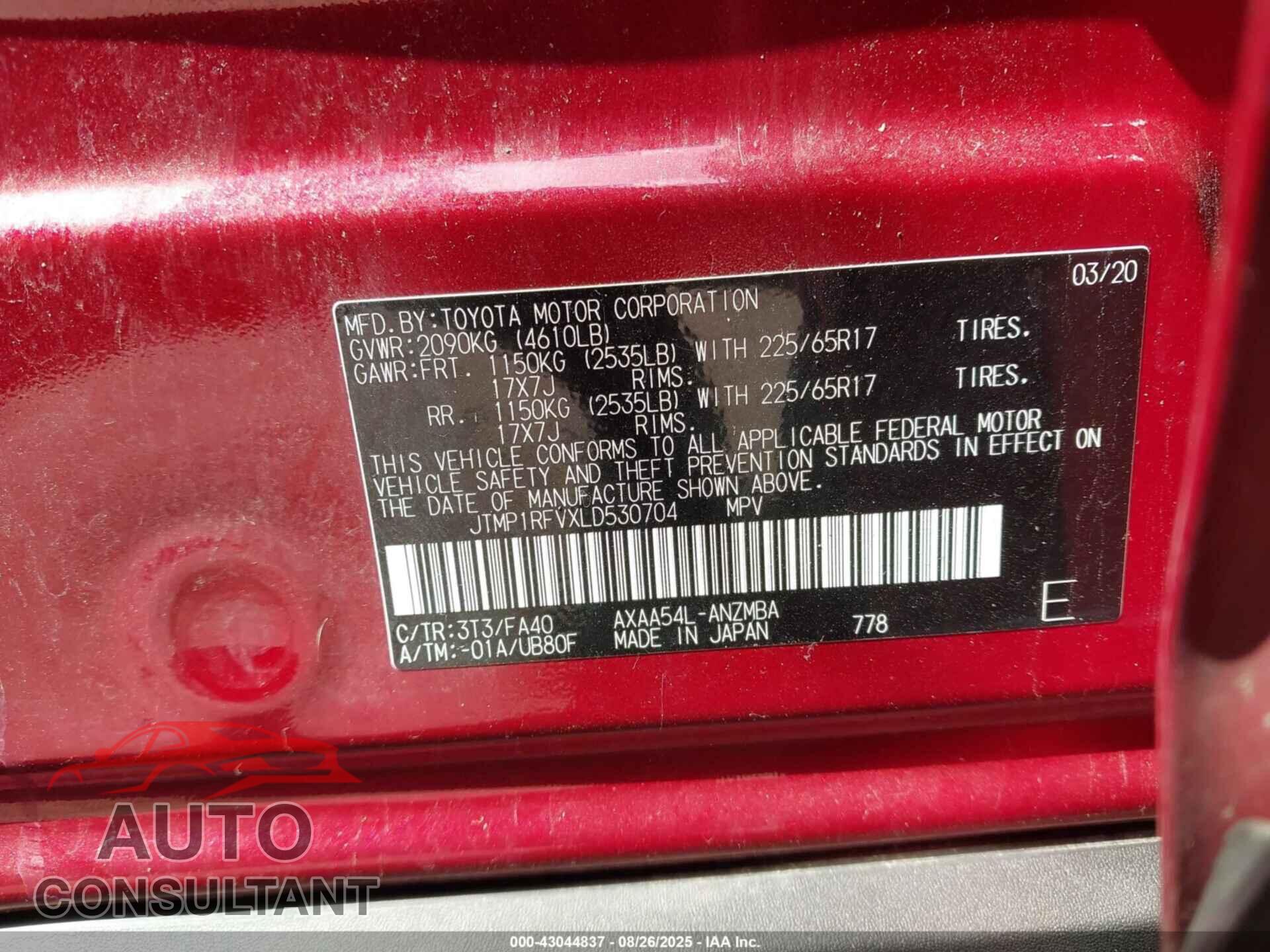 TOYOTA RAV4 2020 - JTMP1RFVXLD530704