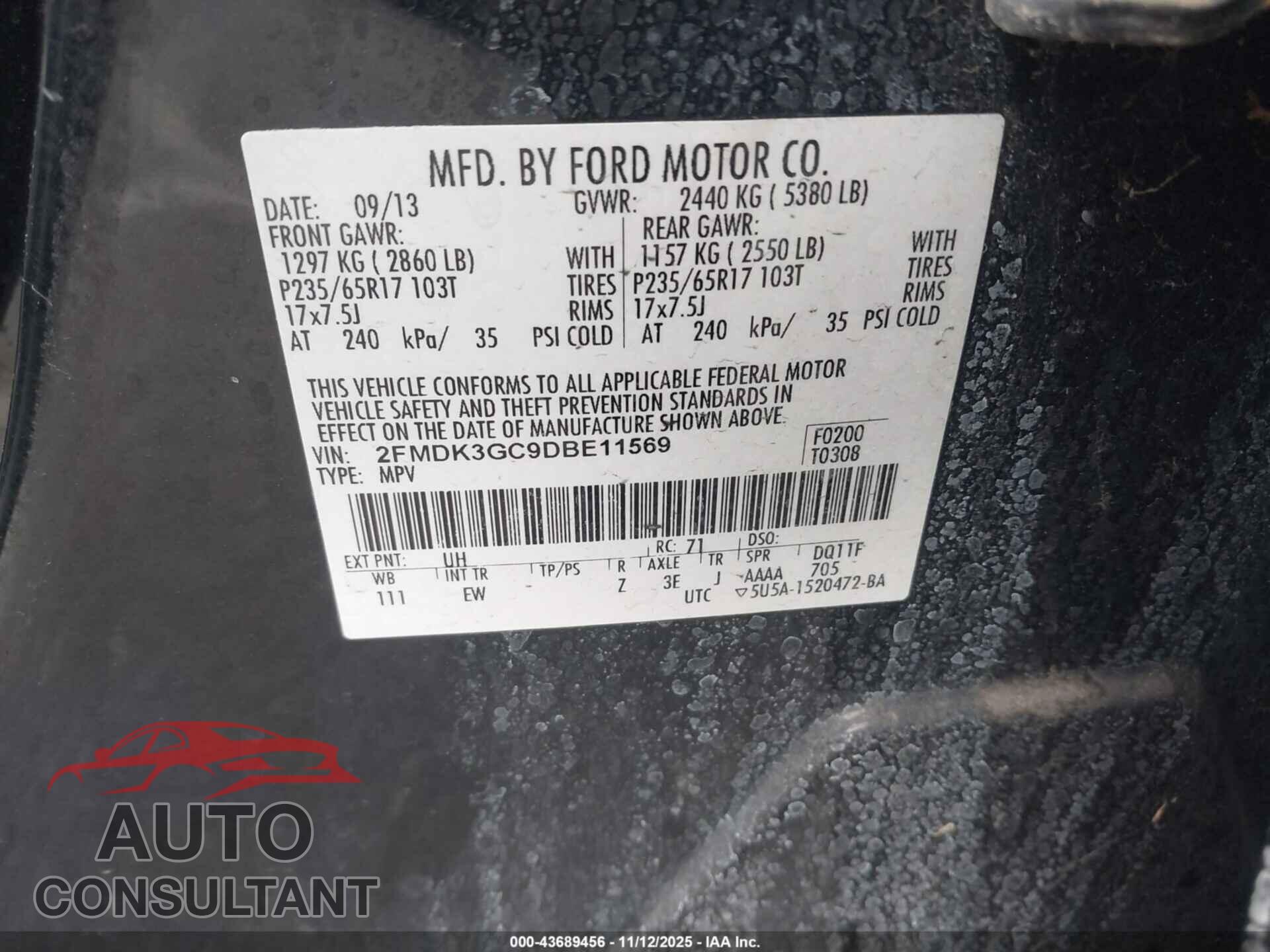 FORD EDGE 2013 - 2FMDK3GC9DBE11569