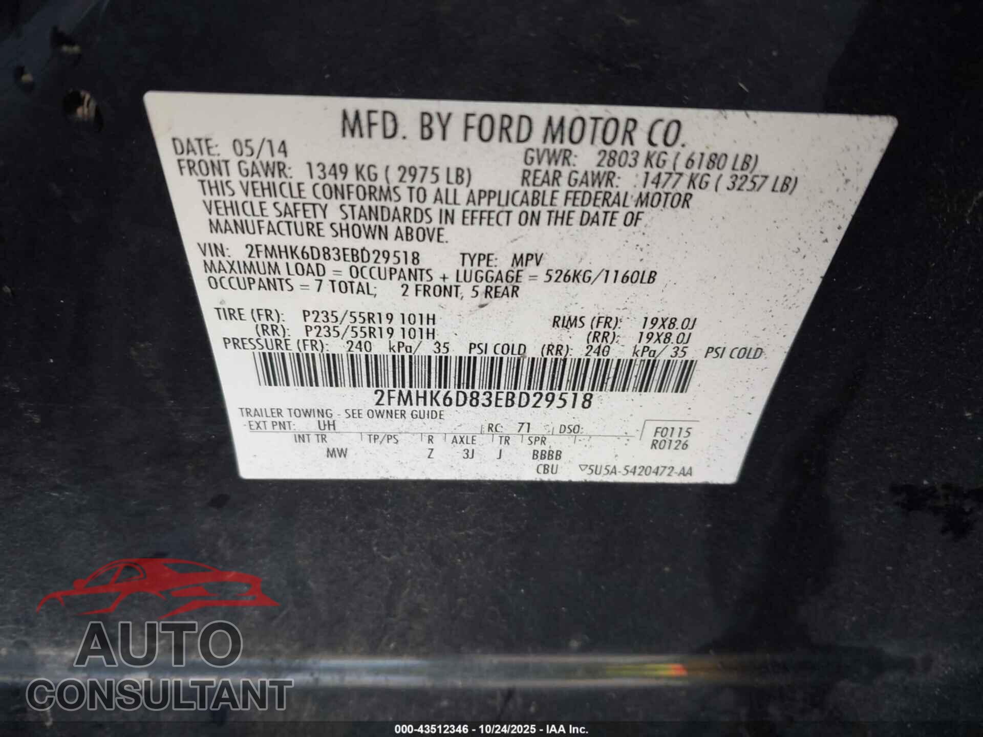 FORD FLEX 2014 - 2FMHK6D83EBD29518