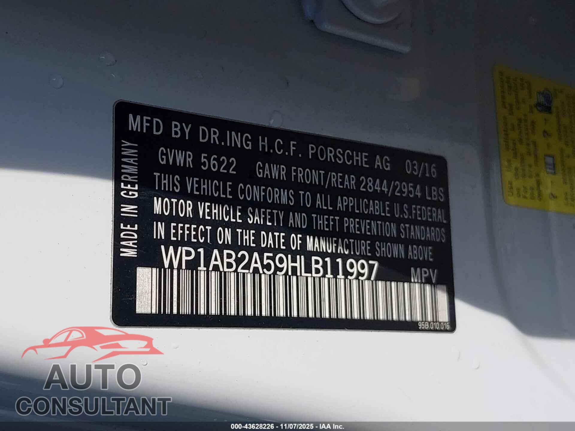PORSCHE MACAN 2017 - WP1AB2A59HLB11997