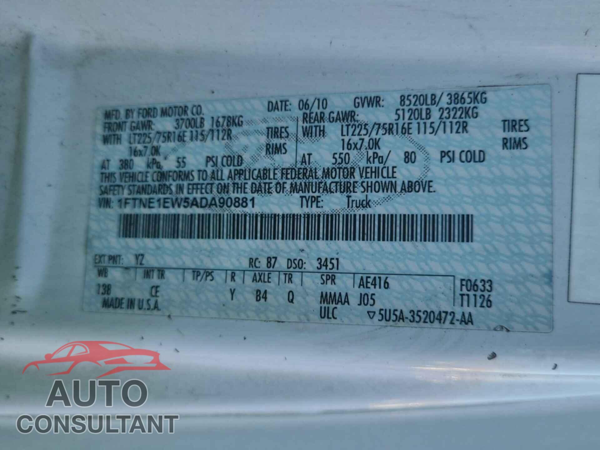 FORD E-150 2010 - 1FTNE1EW5ADA90881