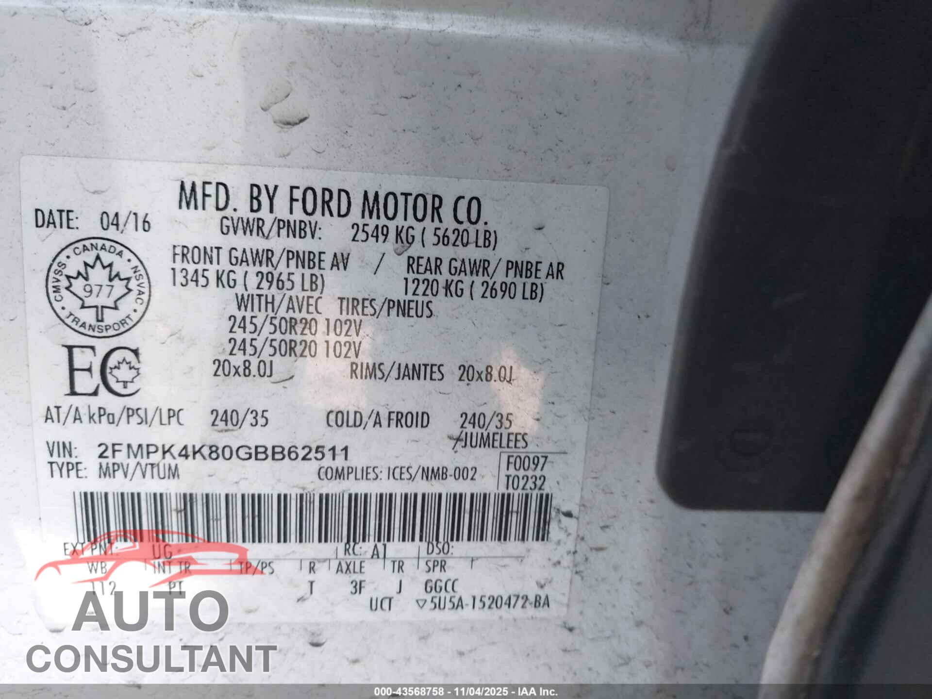 FORD EDGE 2016 - 2FMPK4K80GBB62511