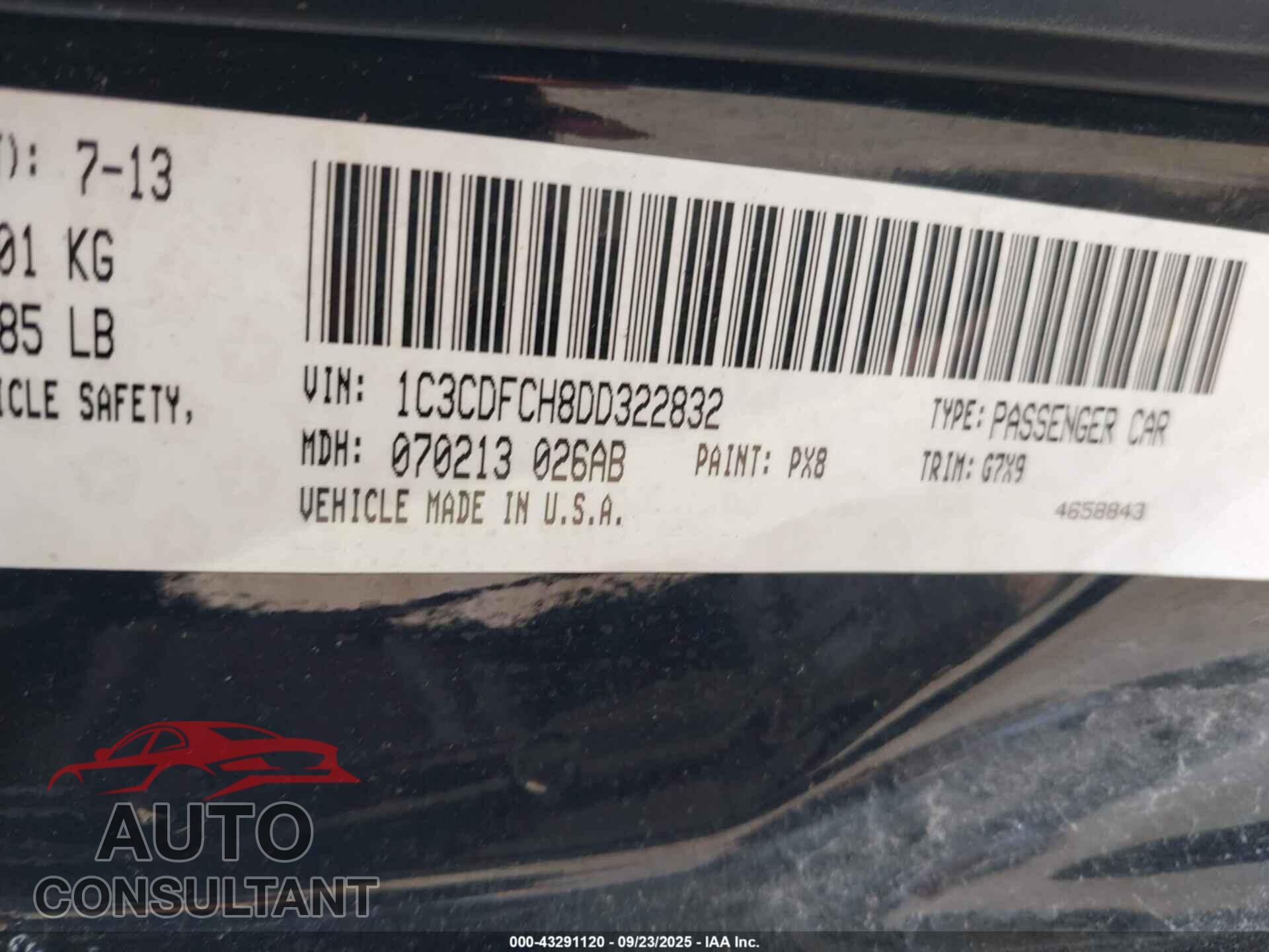 DODGE DART 2013 - 1C3CDFCH8DD322832