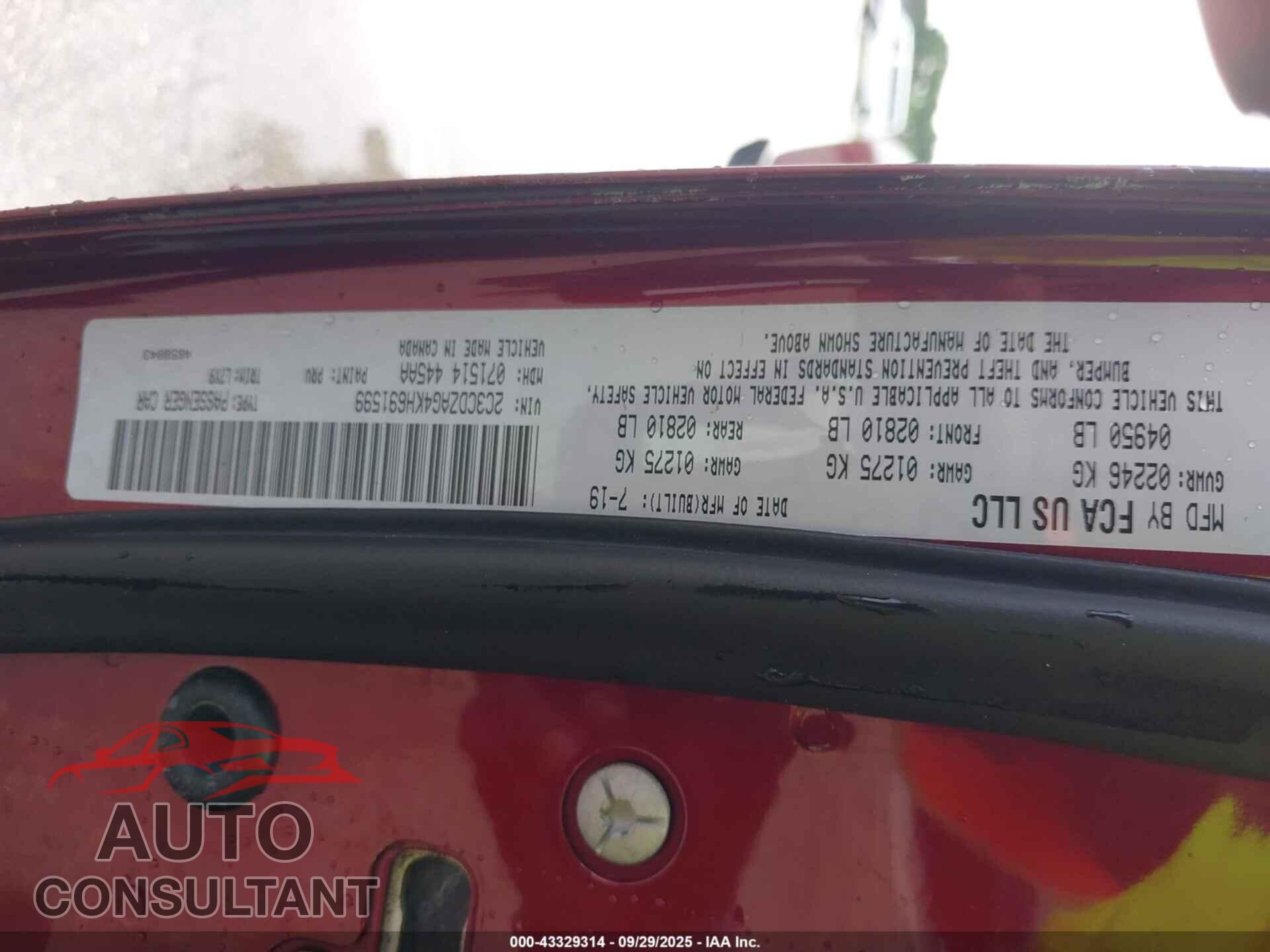 DODGE CHALLENGER 2019 - 2C3CDZAG4KH691599