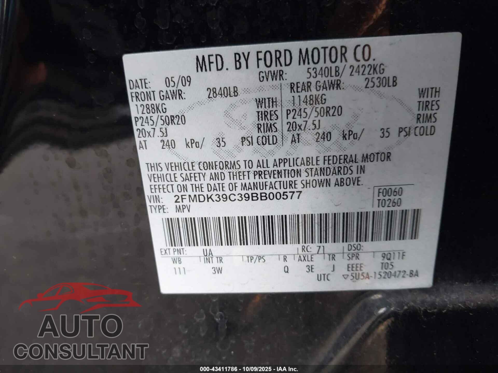 FORD EDGE 2009 - 2FMDK39C39BB00577