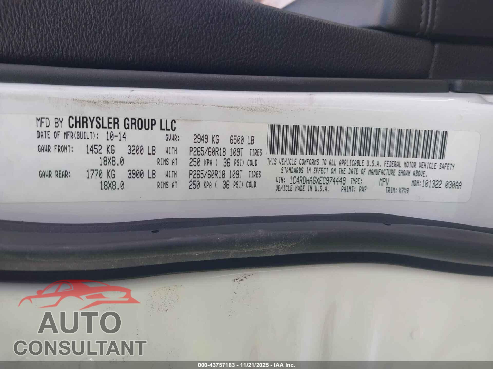 DODGE DURANGO 2014 - 1C4RDHAGXEC974449