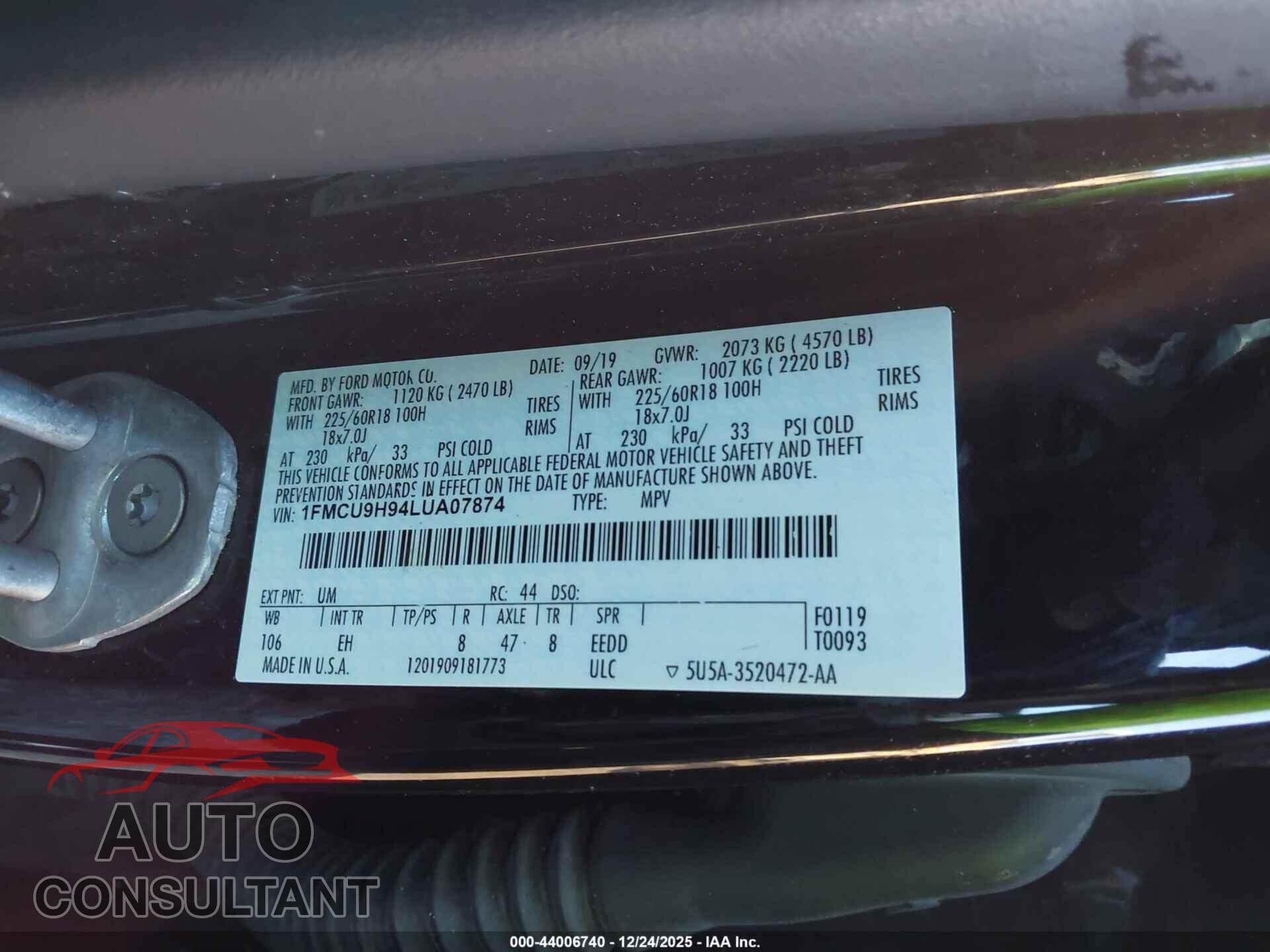 FORD ESCAPE 2020 - 1FMCU9H94LUA07874