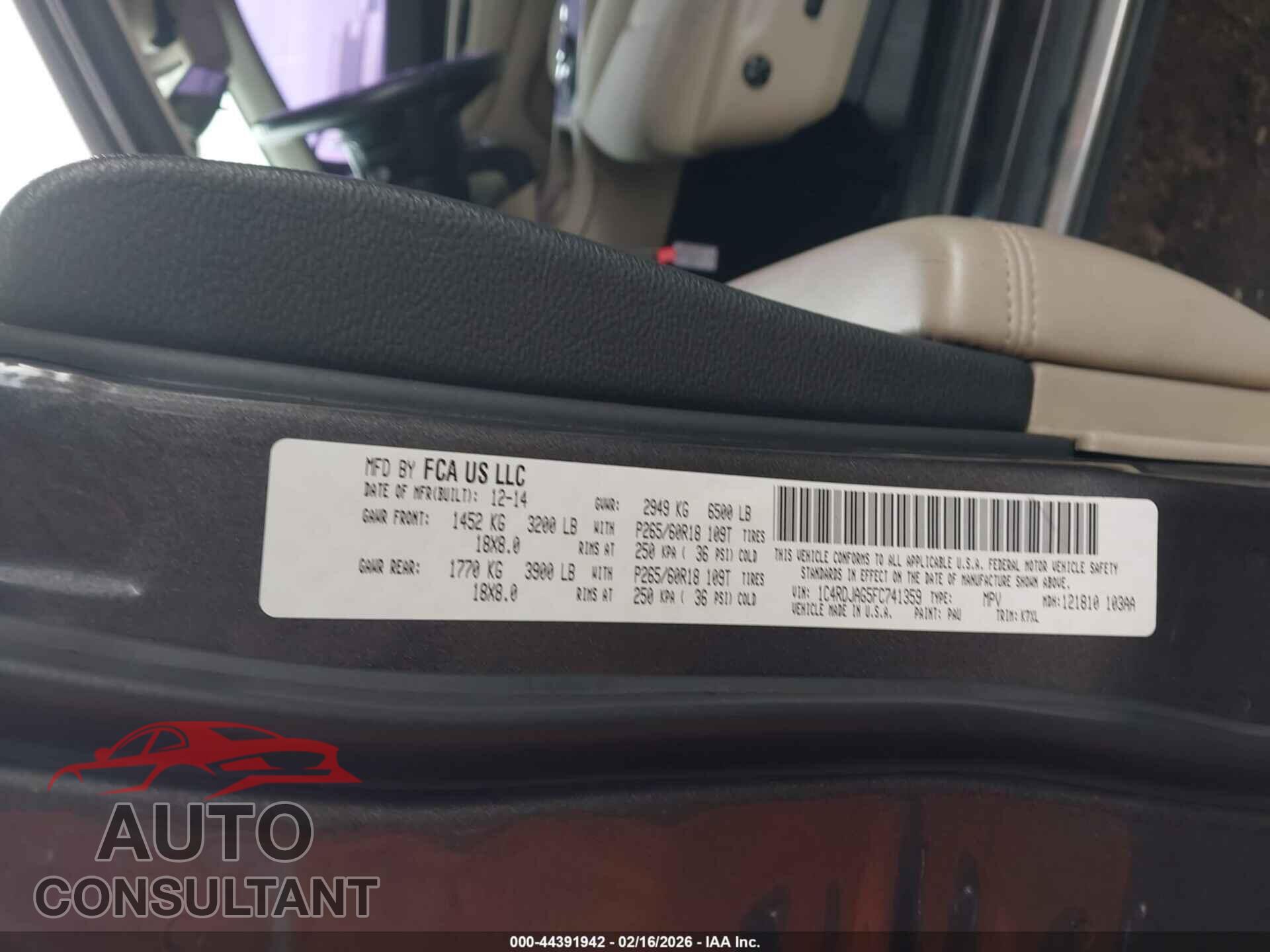 DODGE DURANGO 2015 - 1C4RDJAG5FC741359