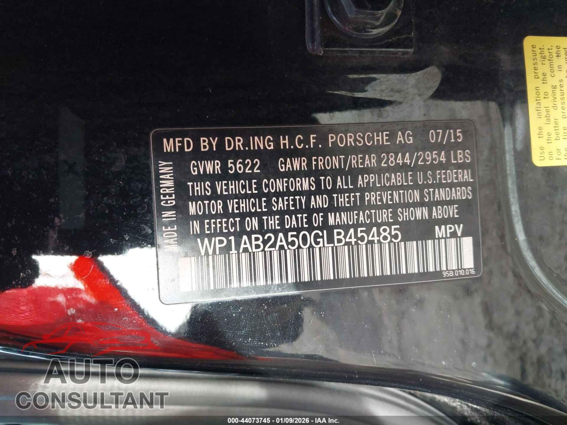 PORSCHE MACAN 2016 - WP1AB2A50GLB45485