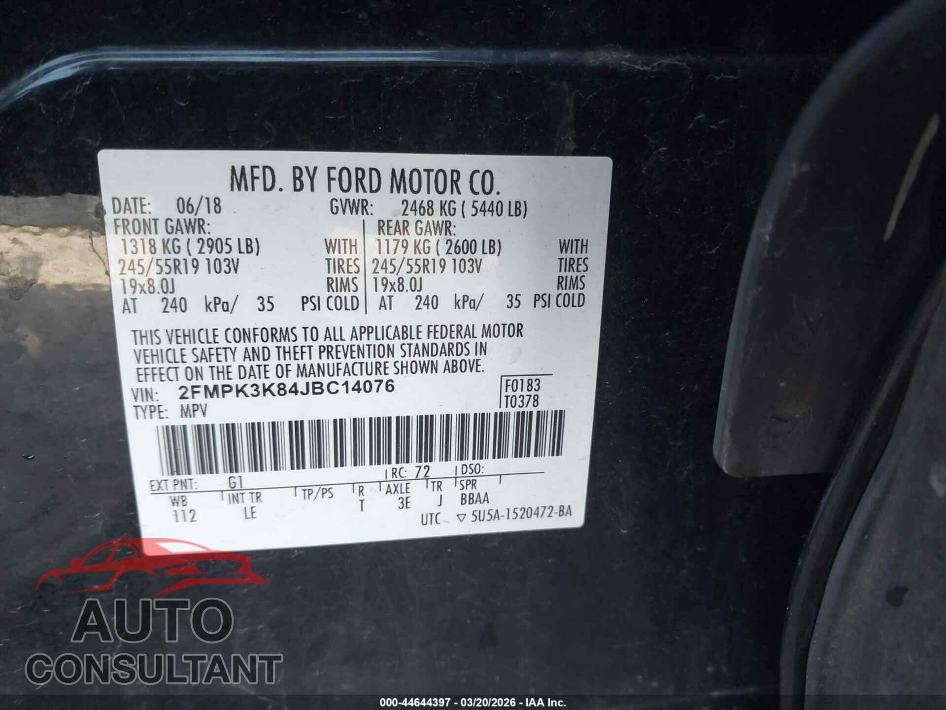 FORD EDGE 2018 - 2FMPK3K84JBC14076