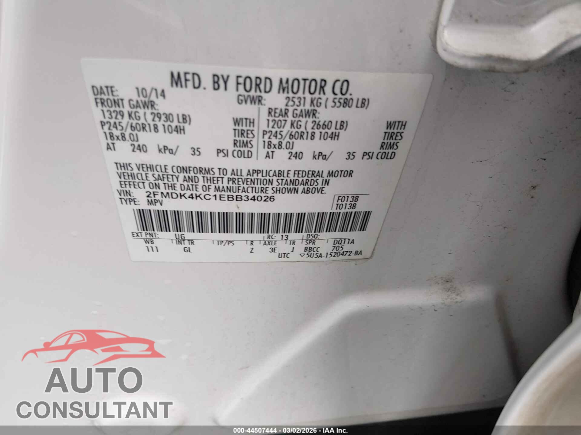 FORD EDGE 2014 - 2FMDK4KC1EBB34026