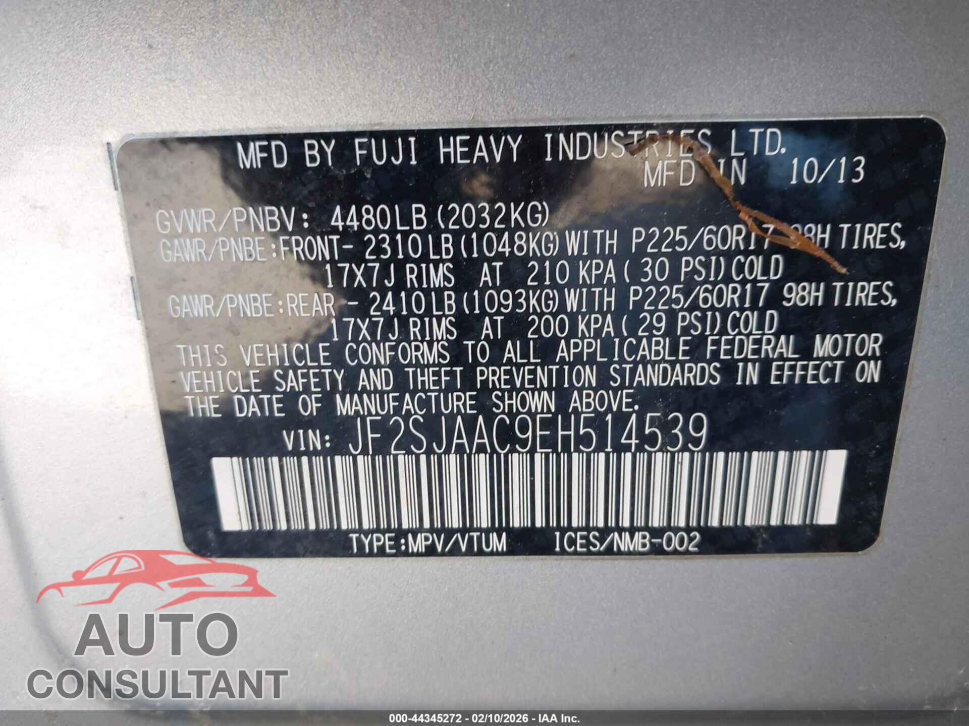 SUBARU FORESTER 2014 - JF2SJAAC9EH514539