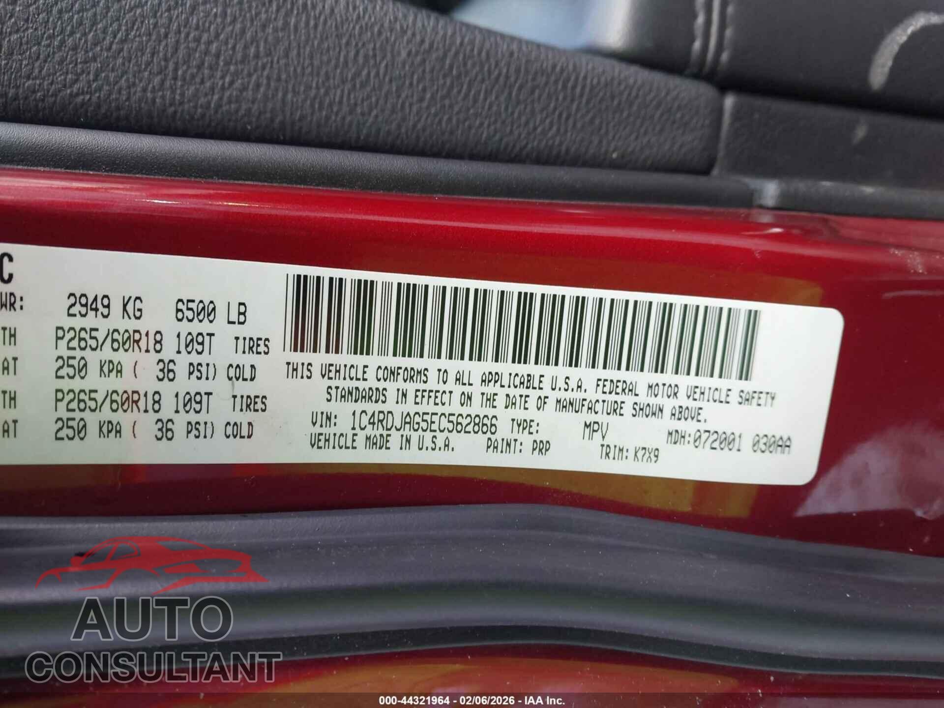 DODGE DURANGO 2014 - 1C4RDJAG5EC562866