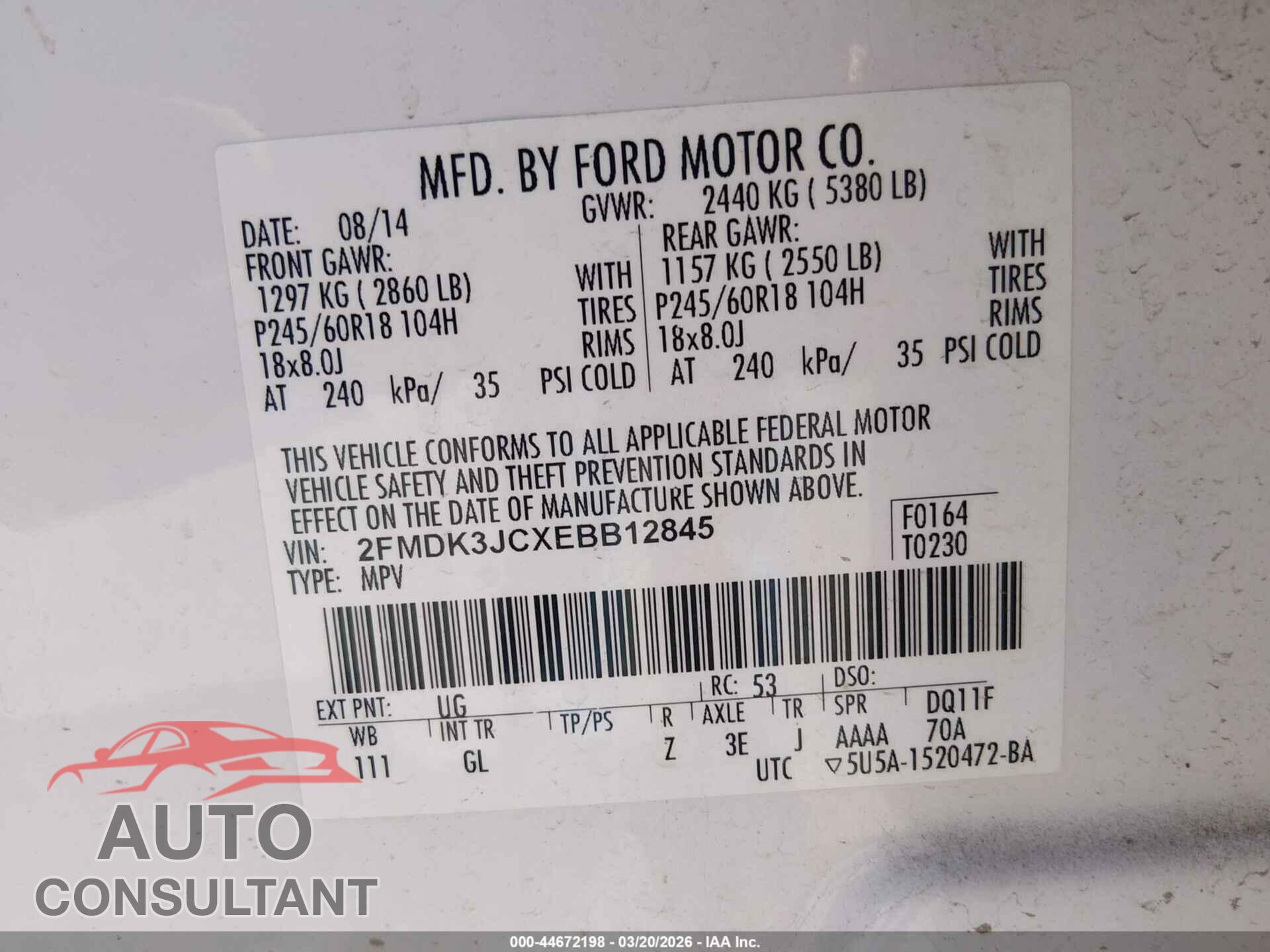 FORD EDGE 2014 - 2FMDK3JCXEBB12845
