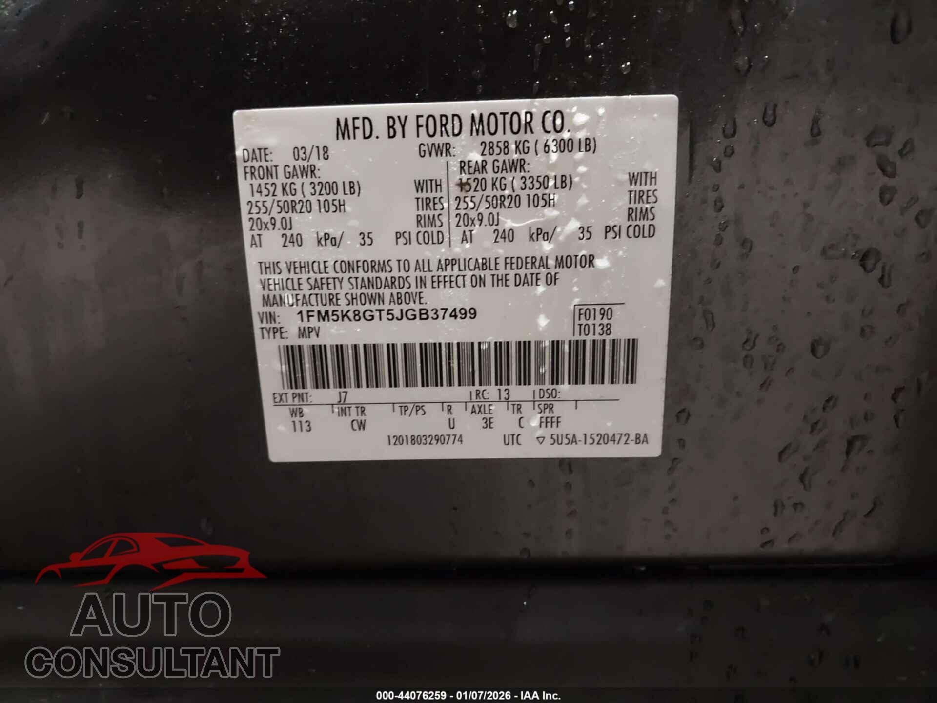 FORD EXPLORER 2018 - 1FM5K8GT5JGB37499