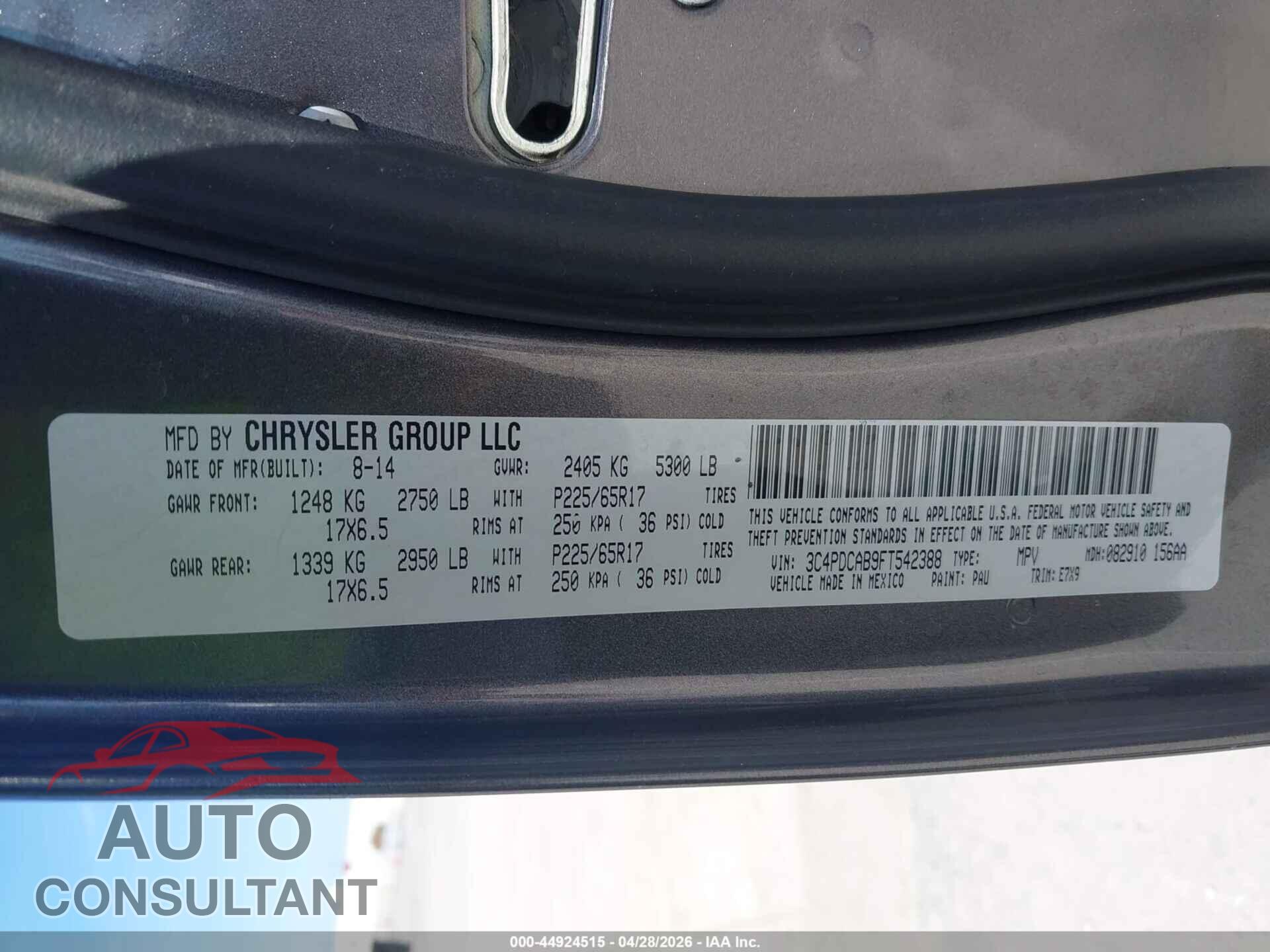 DODGE JOURNEY 2015 - 3C4PDCAB9FT542388