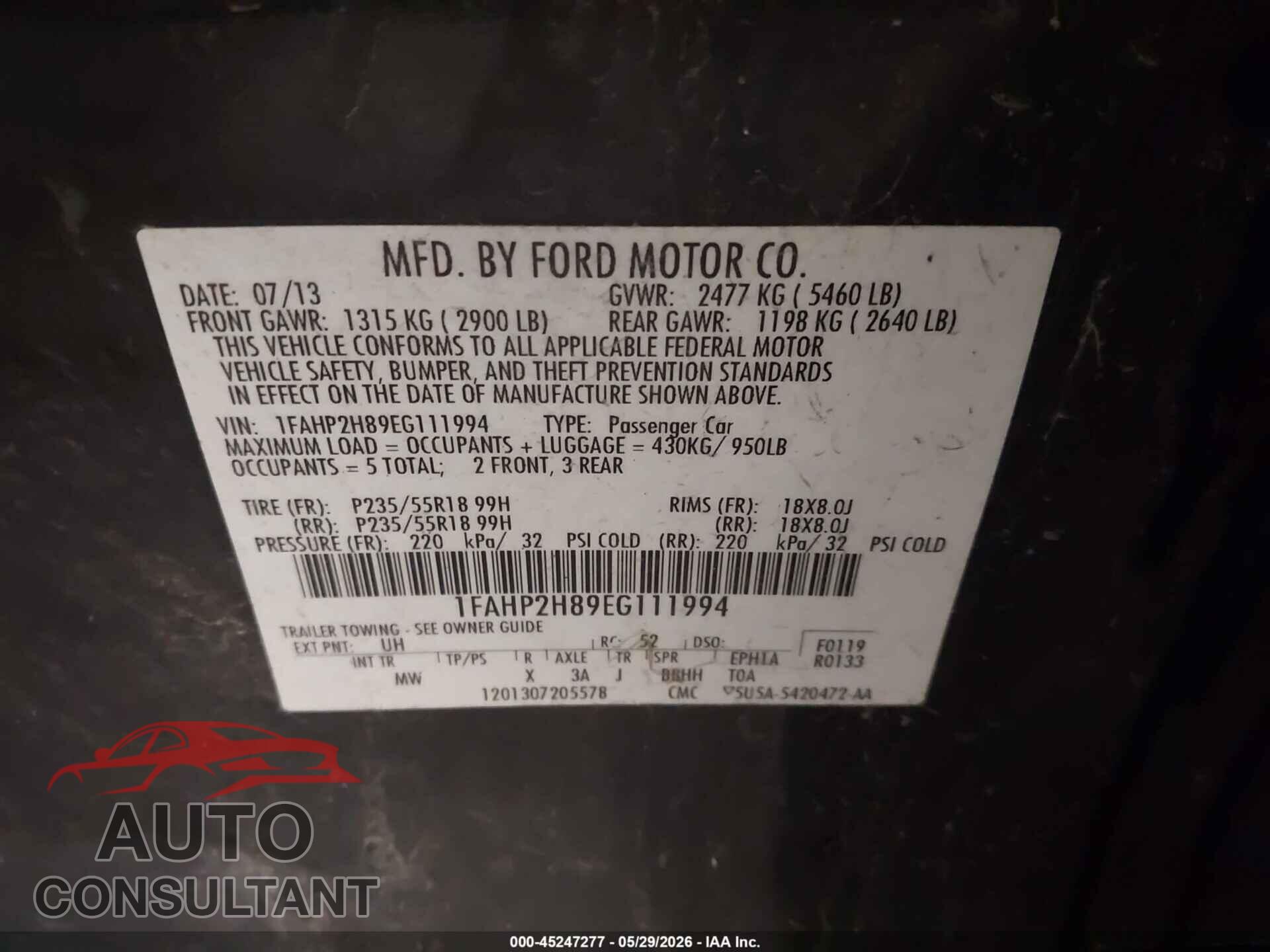 FORD TAURUS 2014 - 1FAHP2H89EG111994