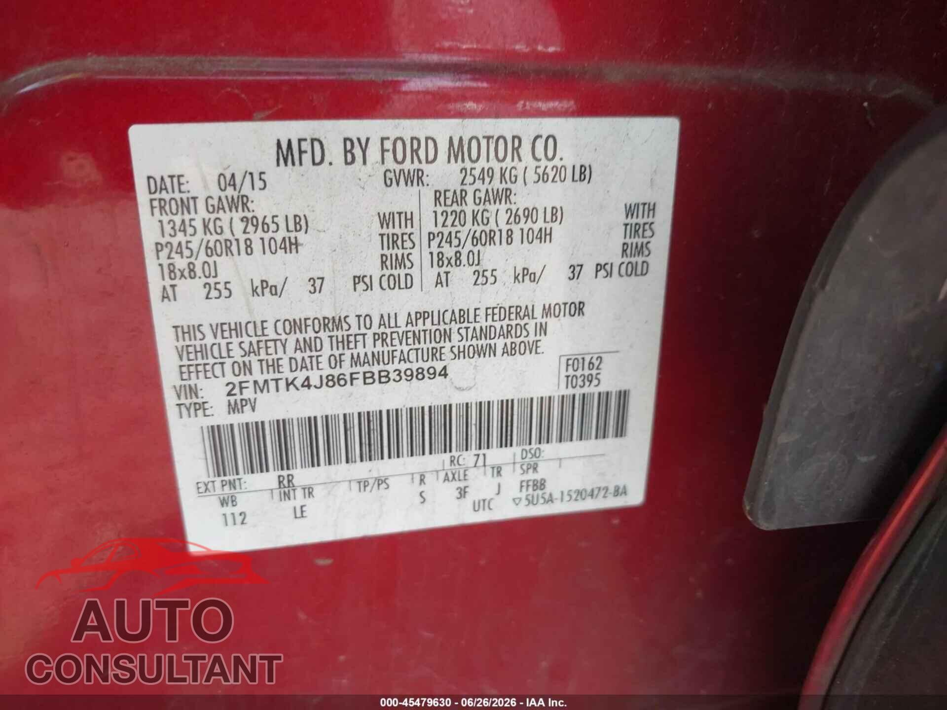FORD EDGE 2015 - 2FMTK4J86FBB39894