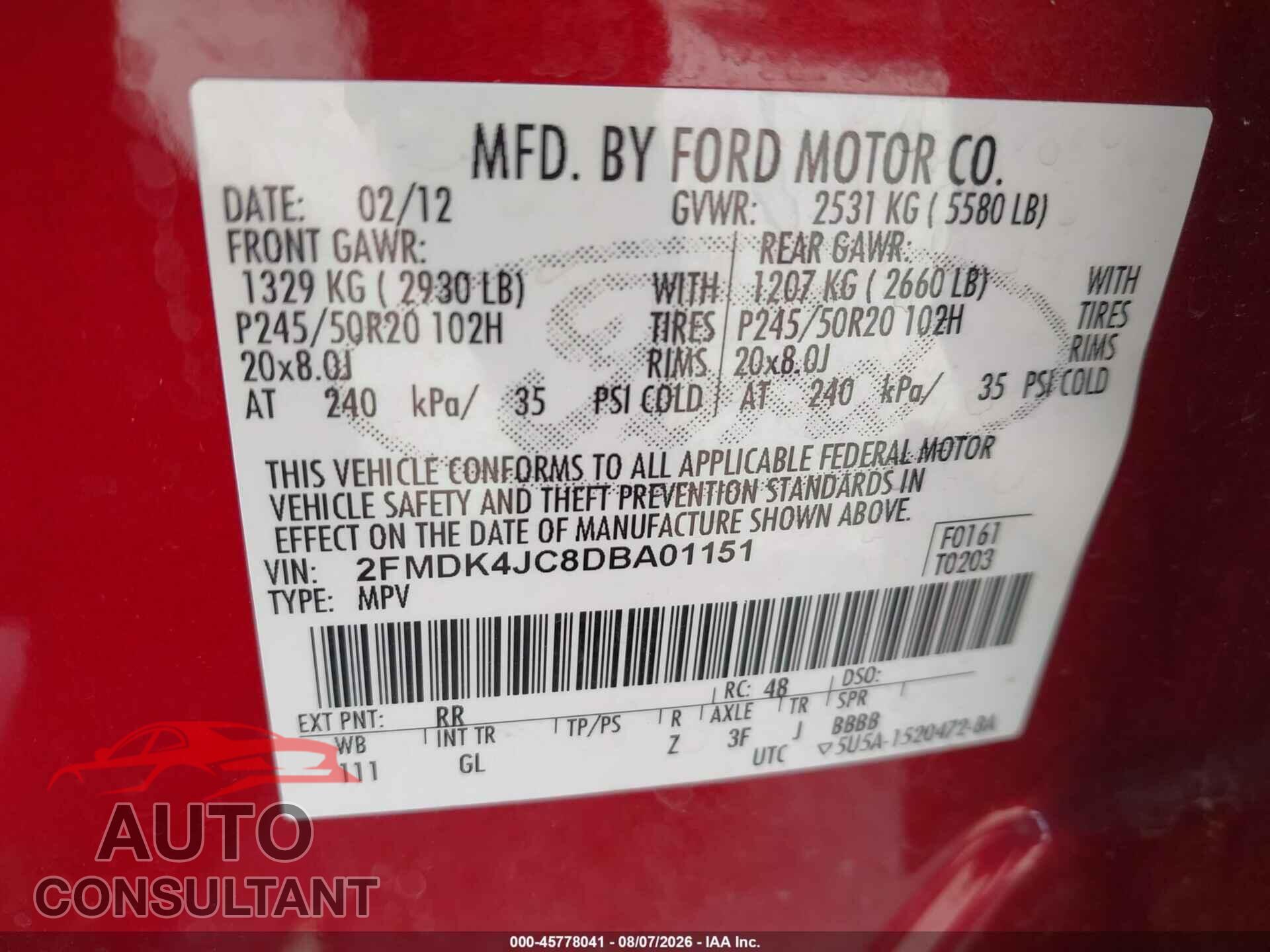 FORD EDGE 2013 - 2FMDK4JC8DBA01151