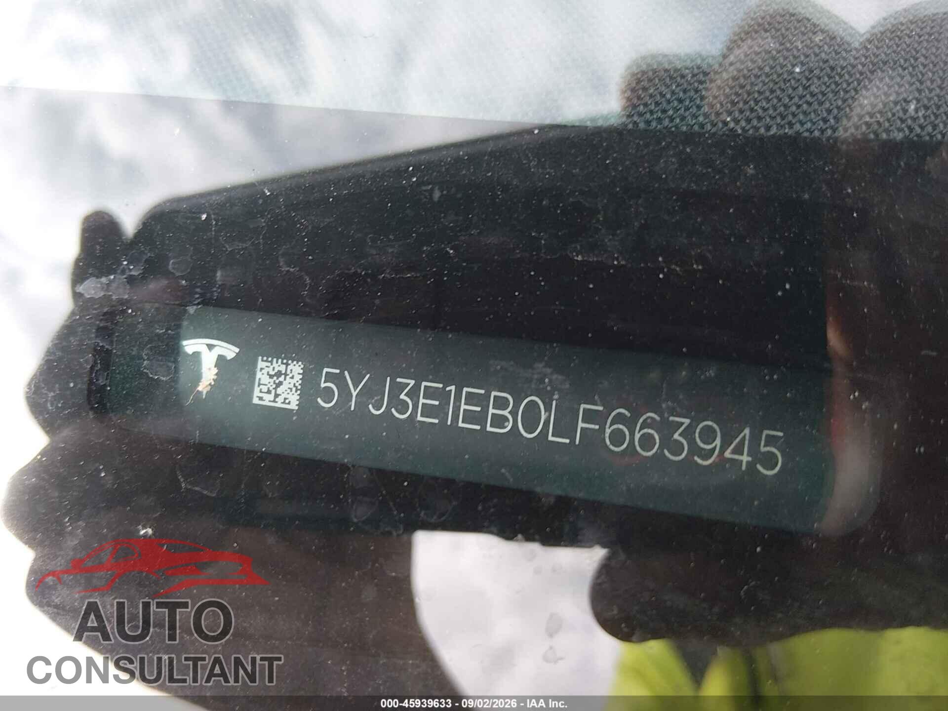 TESLA MODEL 3 2020 - 5YJ3E1EB0LF663945